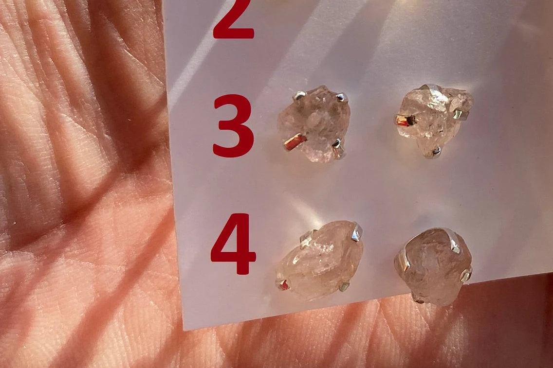 Raw Natural Morganite Gemstone Stud Earrings, Sterling Silver, Rough Morganite Stud Earrings, Morganite Jewelry, Prong Earring, Post Earring