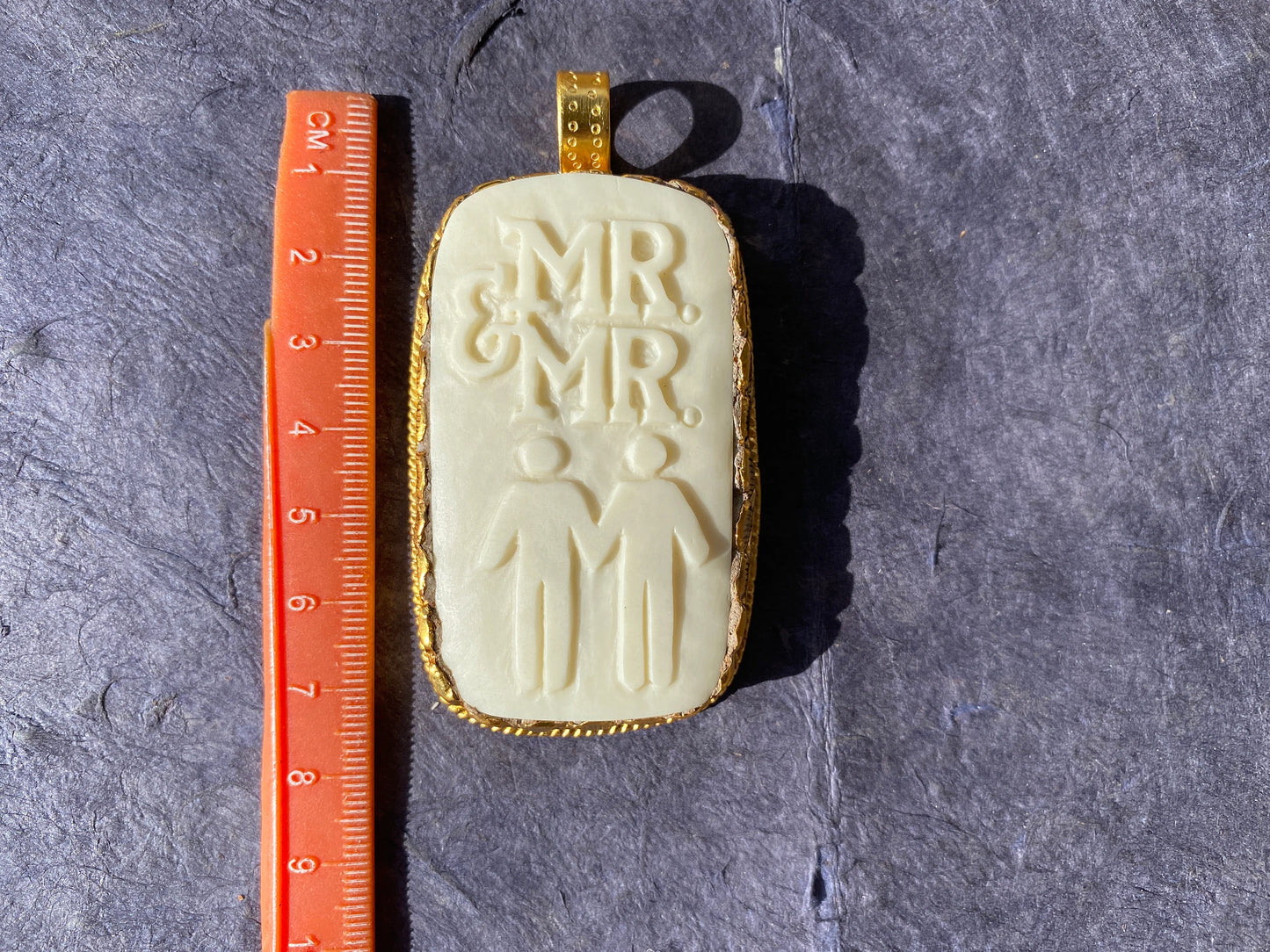 Mr and Mr Gay Wedding Bone Carved 18K Brushed Gold Overlay Pendant, LGBT Wedding Gift, Same Sex Marriage, Gay Wedding Gift, Gay Pride Gift