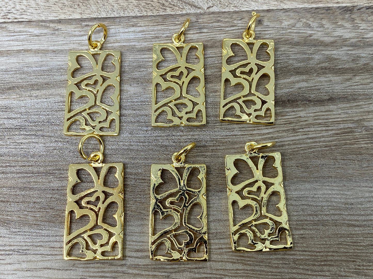 Multi Heart Pendant, 18k Shiny Gold Overlay Charms, Small Gold Pendant, Gold Plated, Rectangle Shapes Charms, Anti Tarnish, Jewelry Findings