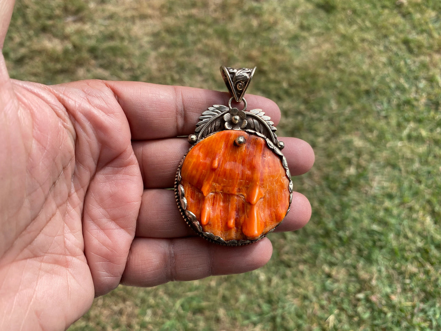 Large Spiny Oyster Shell Tibetan Silver Large Pendant, Native American Style Jewelry, Southwestern, Bohemian Jewelry, , Chunky jewelry