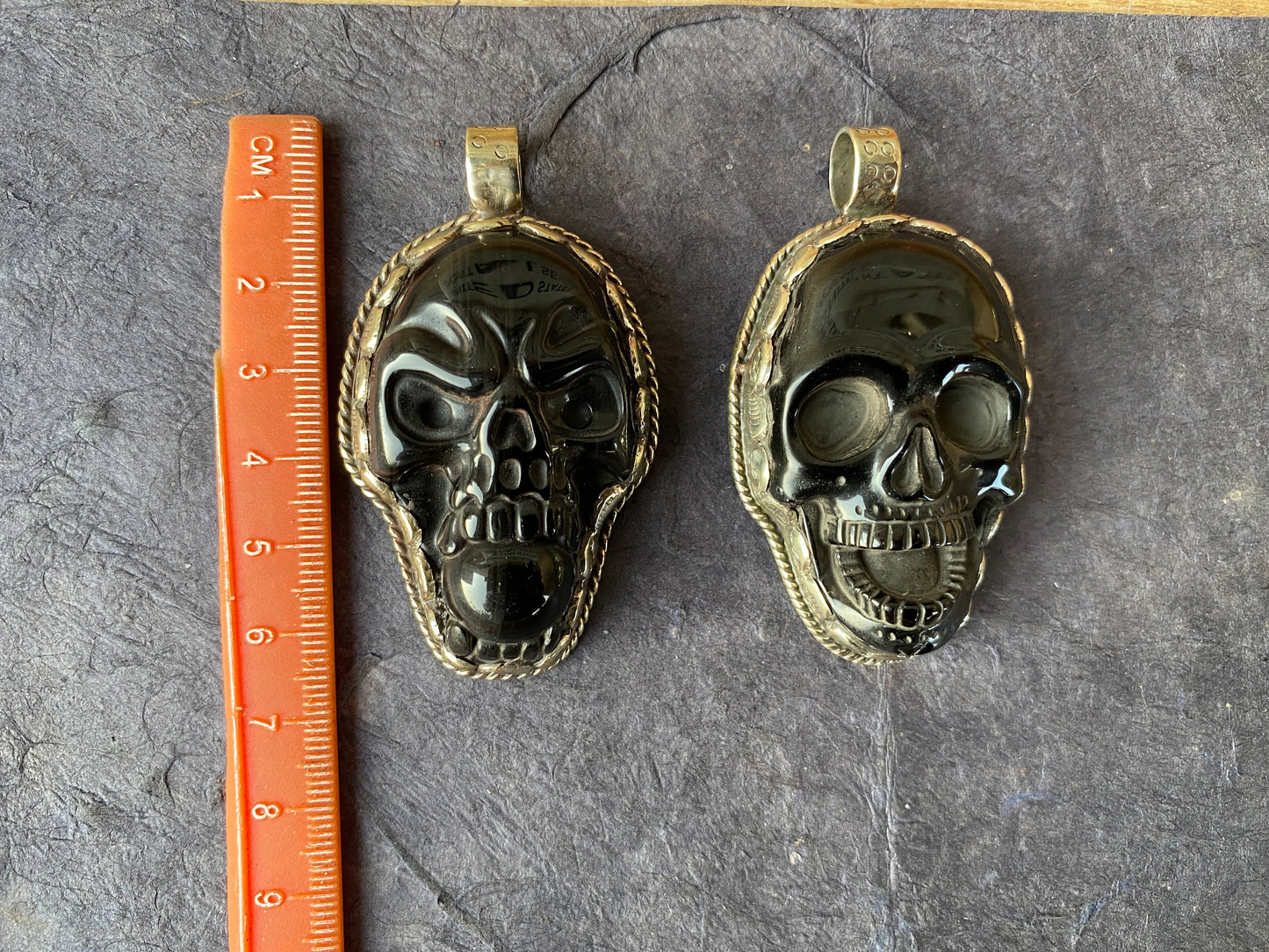 Natural Black Obsidian Skull Tibetan Silver Pendant, Healing Crystal pendant, Men's or Women Jewelry, Natural Stone Skull, Gemstone Skull