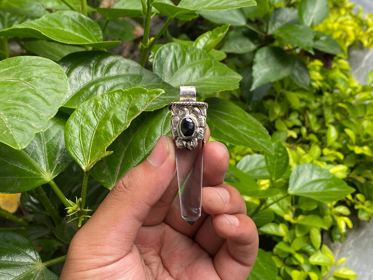 Natural Crystal Pointed Pendant, Crystal pendant for Daily wear, Tibetan Silver Pendant, Natural Gemstone Pendant, Black onyx Pendant.