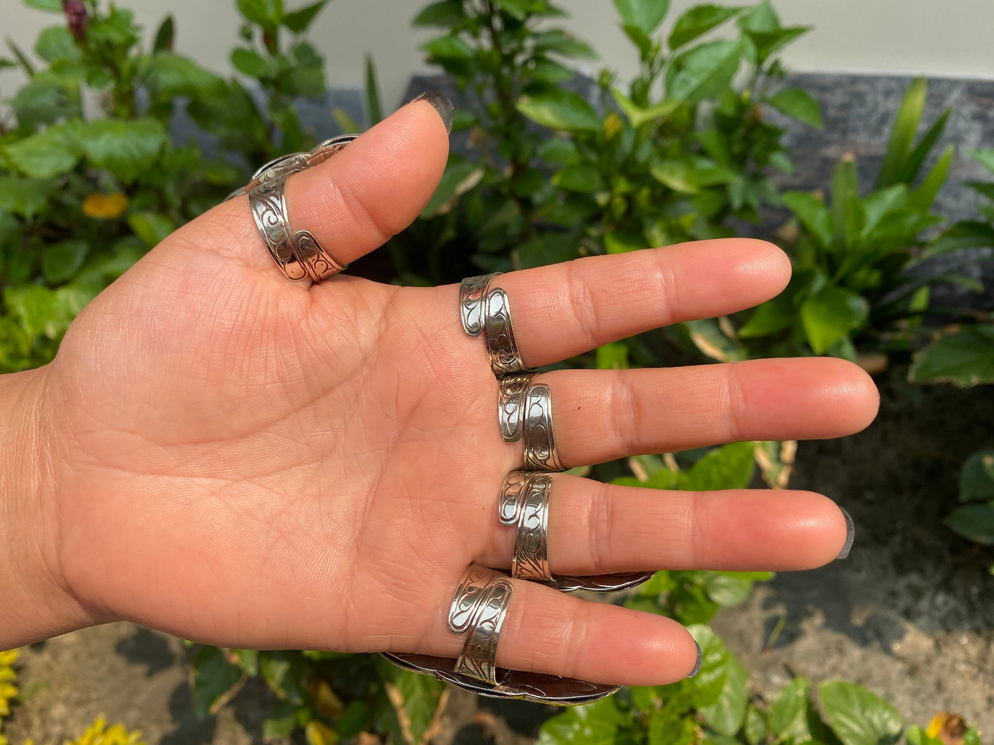 Natural Hammered Spiny Oyster Boho Ring, Tibetan Silver, Adjustable Ring, Hammered Ring, Antique Ring, for Daily use, gift ideas.