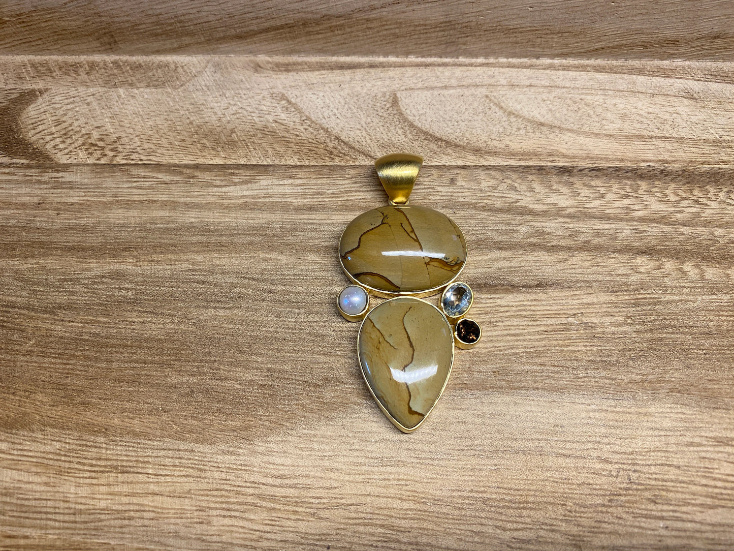 Natural Jasper Pearl Pendant, Faceted Green Amethyst, Smoky Topaz Gemstone, 14K Matte Gold Overlay, Birthstone for Necklace, Wholesale Price