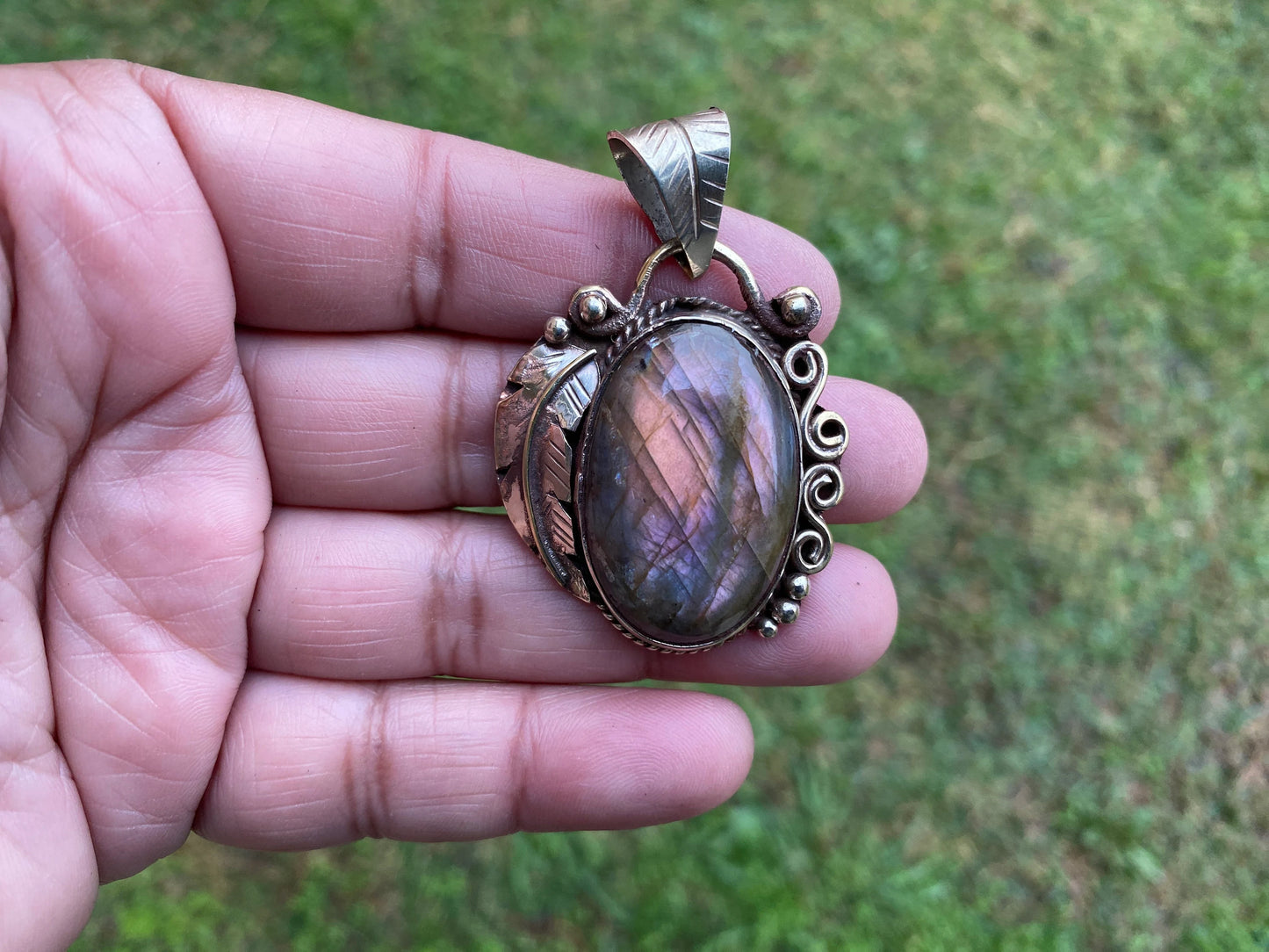 Natural Labradorite Tibetan Silver Pendant with Gemstone, Healing Crystal, Women Jewelry, Birthstone, Ethnic Jewelry, Natural Stone Pendant