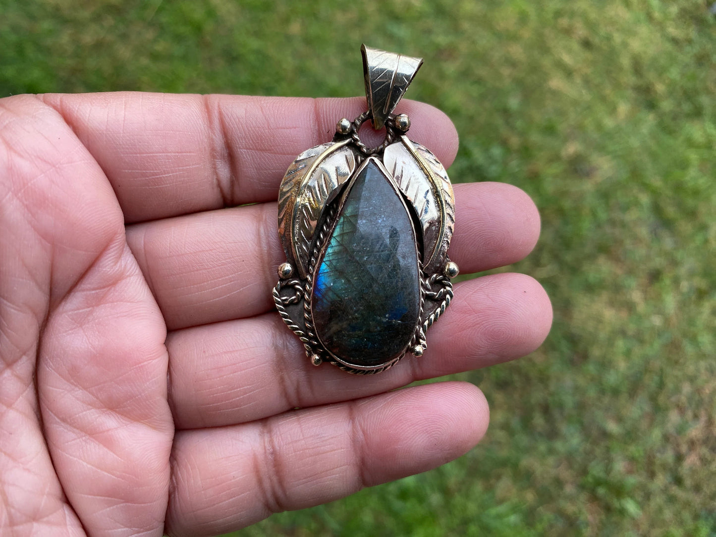 Natural Labradorite Tibetan Silver Pendant with Gemstone, Healing Crystal, Women Jewelry, Birthstone, Ethnic Jewelry, Natural Stone Pendant