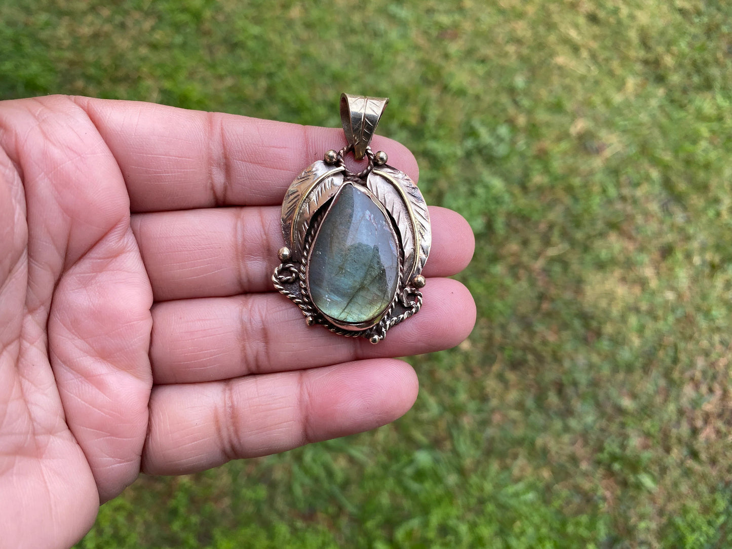 Natural Labradorite Tibetan Silver Pendant with Gemstone, Healing Crystal, Women Jewelry, Birthstone, Ethnic Jewelry, Natural Stone Pendant