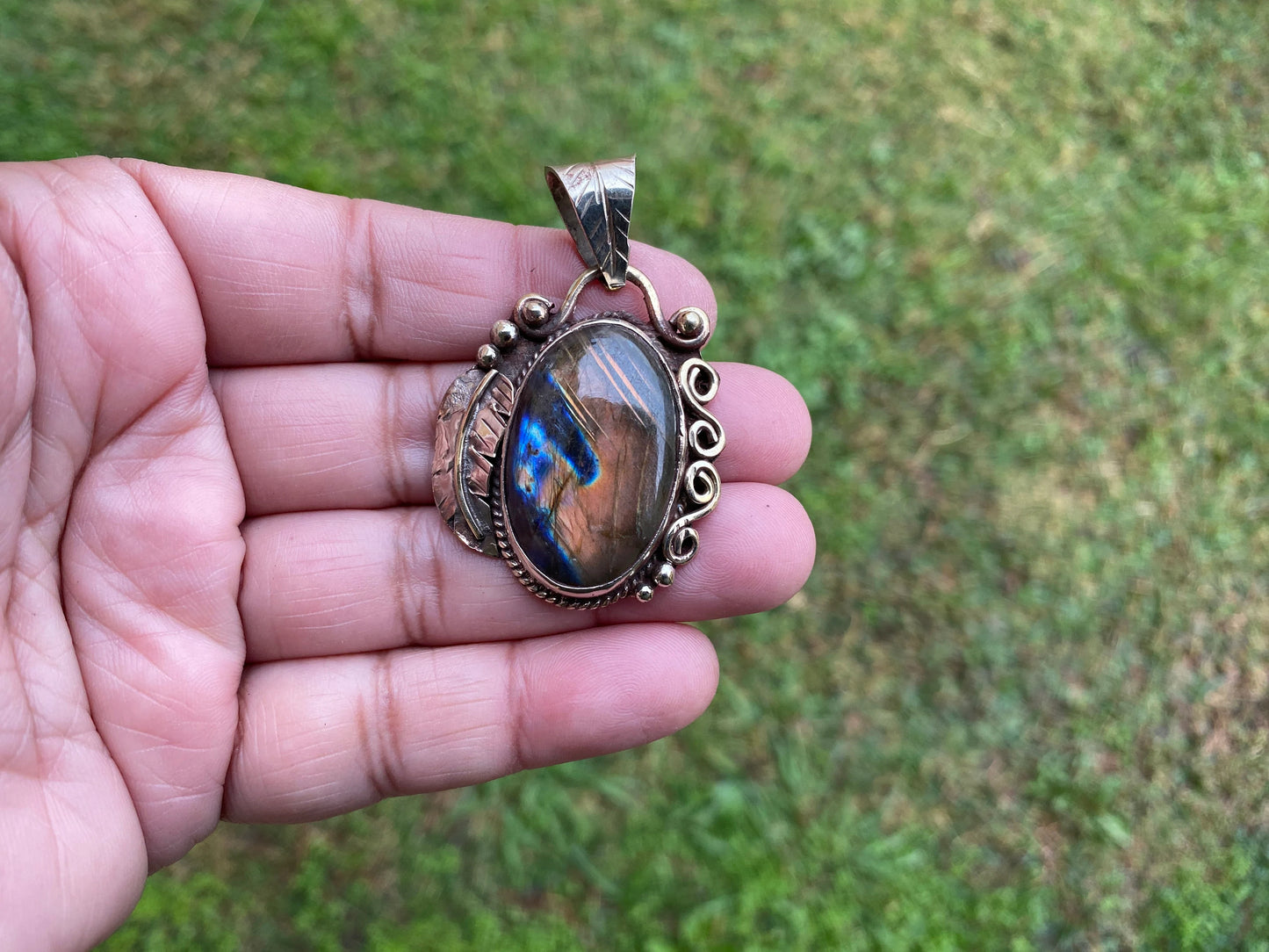 Natural Labradorite Tibetan Silver Pendant with Gemstone, Healing Crystal, Women Jewelry, Birthstone, Ethnic Jewelry, Natural Stone Pendant