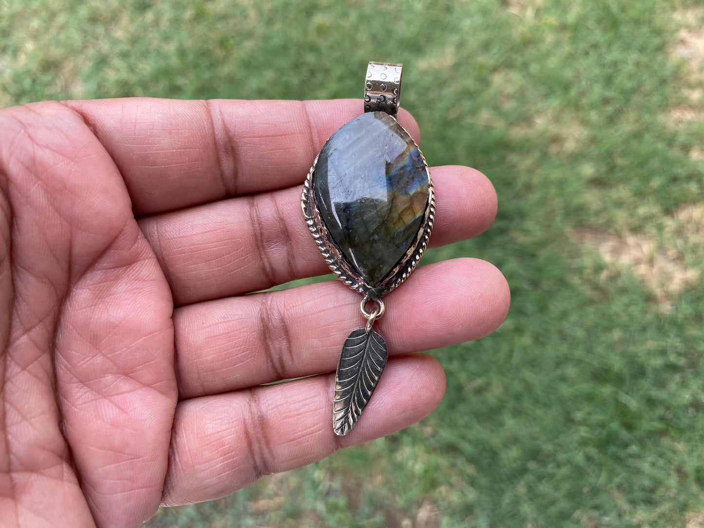 Natural Labradorite Tibetan Silver Pendant with White Topaz Gemstone, Healing Crystal, Women's Jewelry, Birthstone Pendant, Natural Stone