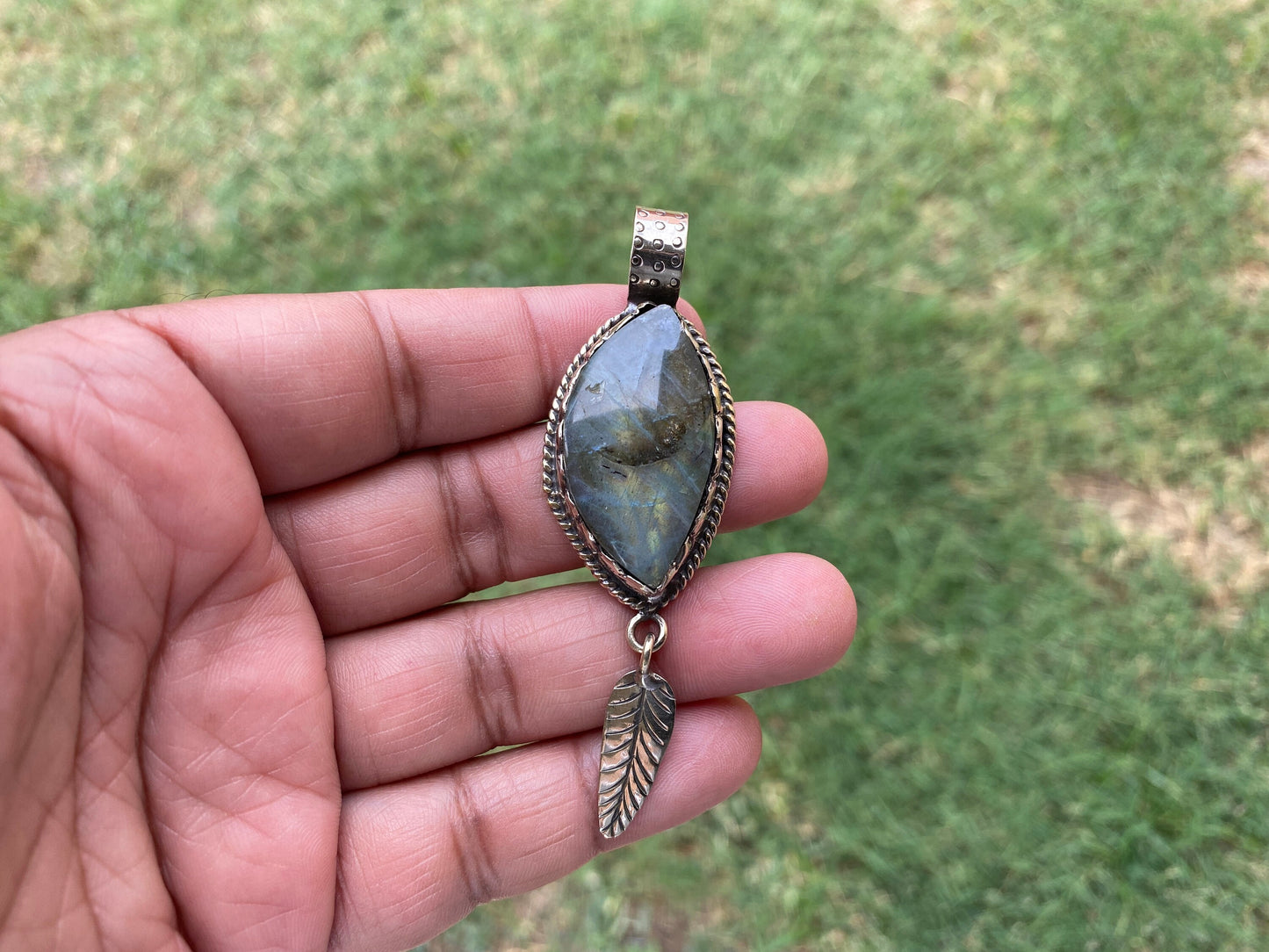 Natural Labradorite Tibetan Silver Pendant with White Topaz Gemstone, Healing Crystal, Women's Jewelry, Birthstone Pendant, Natural Stone