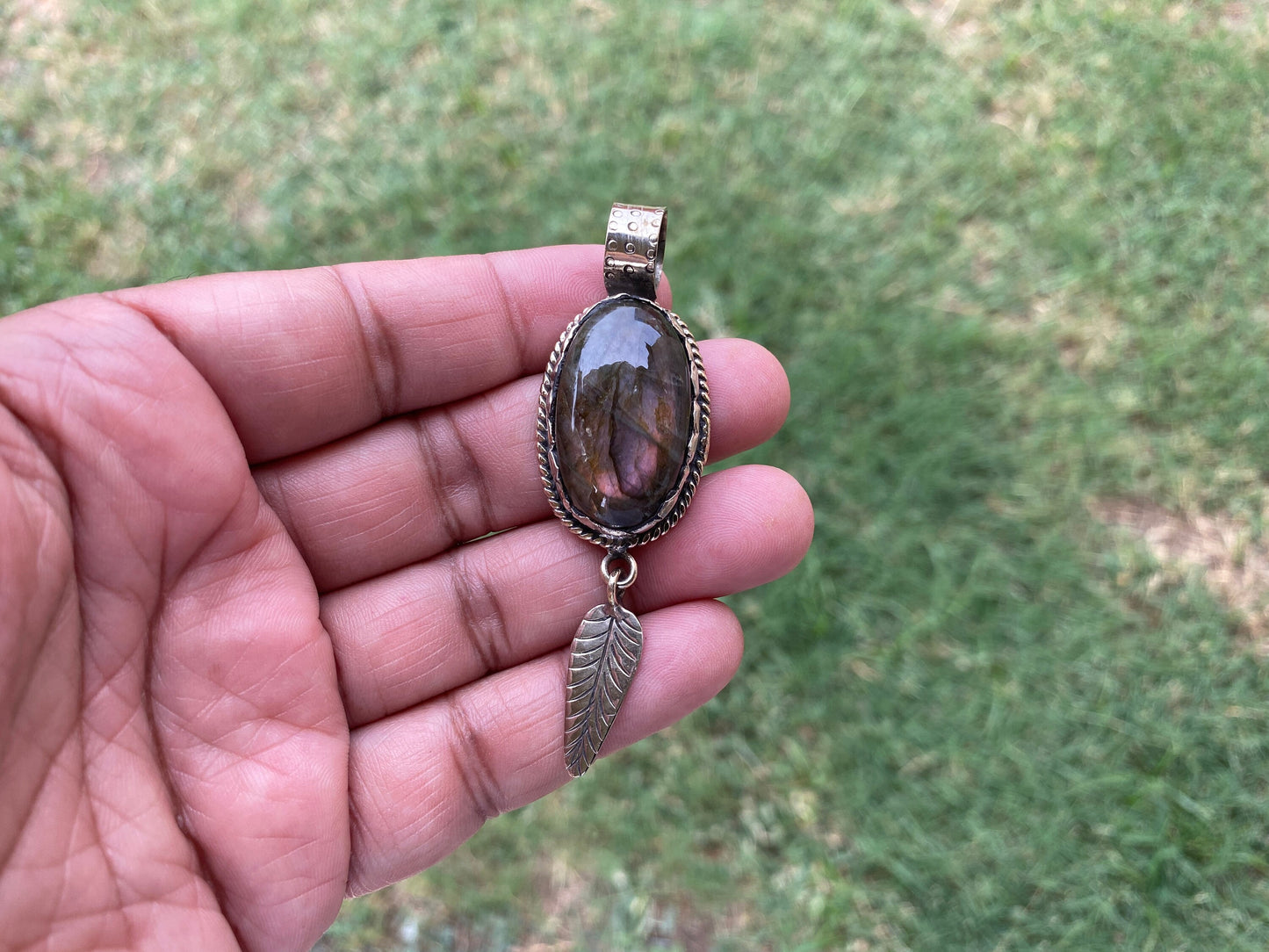 Natural Labradorite Tibetan Silver Pendant with White Topaz Gemstone, Healing Crystal, Women's Jewelry, Birthstone Pendant, Natural Stone