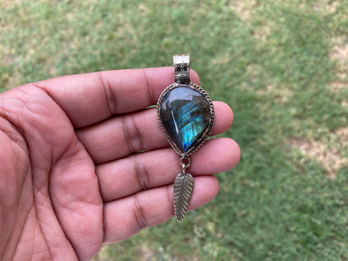 Natural Labradorite Tibetan Silver Pendant with White Topaz Gemstone, Healing Crystal, Women's Jewelry, Birthstone Pendant, Natural Stone
