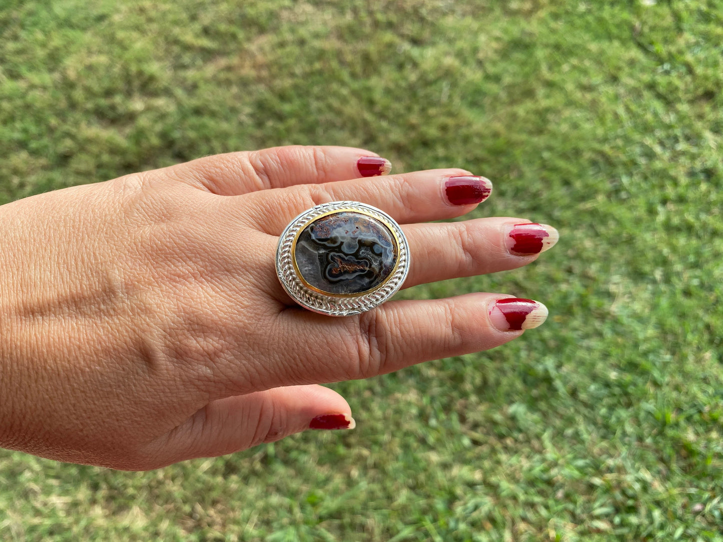 Natural Pietersite Adjustable Two Tone Ring, Gold with Silver Overlay, Fashion Ring, Unique Jewelry, Gemstone Ring, Elegant jewelry