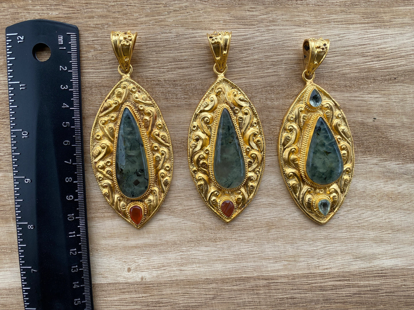 Natural Prehnite with Carnelian or Lemon Topaz Gemstone Pendant, Non Tarnish Brushed Gold Overlay, Elegant Jewelry, Luxury Gold Jewelry