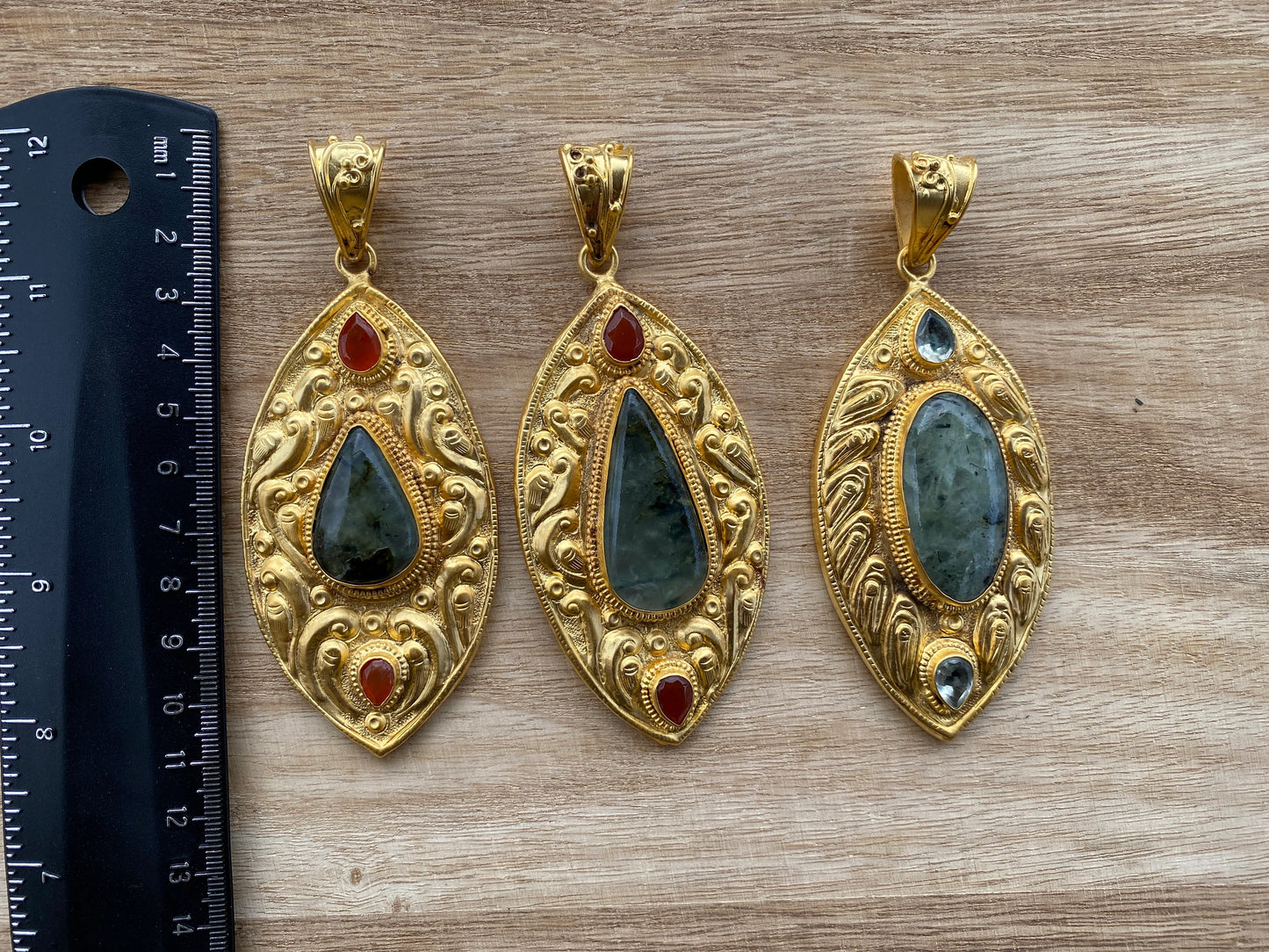 Natural Prehnite with Carnelian or Lemon Topaz Gemstone Pendant, Non Tarnish Brushed Gold Overlay, Elegant Jewelry, Luxury Gold Jewelry