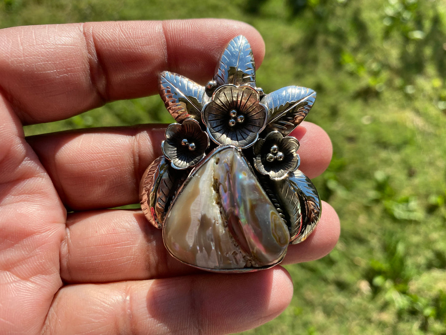 Natural Rainbow Abalone Shell Tibetan Pendant, Paua Shell Pendant, Abalone Jewelry, Abalone Shell Jewelry, Christmas Gift, Sea Shell Jewelry