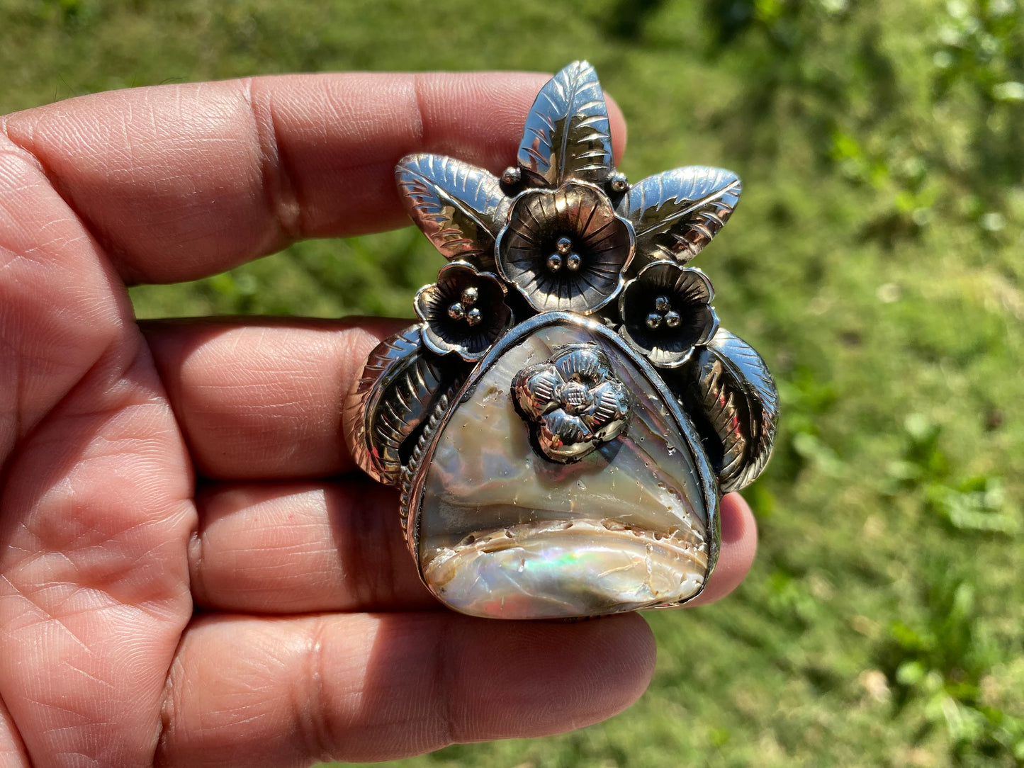Natural Rainbow Abalone Shell Tibetan Pendant, Paua Shell Pendant, Abalone Jewelry, Abalone Shell Jewelry, Christmas Gift, Sea Shell Jewelry