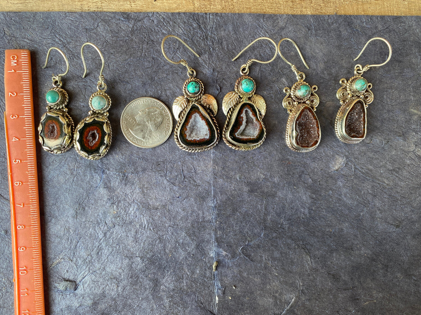 Natural Raw Geode with Turquoise Dangle Earrings, Healing Druzy Agate Drop Earrings, Inner Peace Jewelry, Energy Protection Balance Earrings