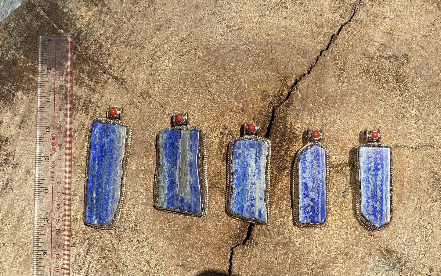 Natural Raw Lapis Pendant adorned with Tibetan Silver & Red Coral, Hammered Floral Design, Aesthetic Pendant for daily wear, Unique Pendant.