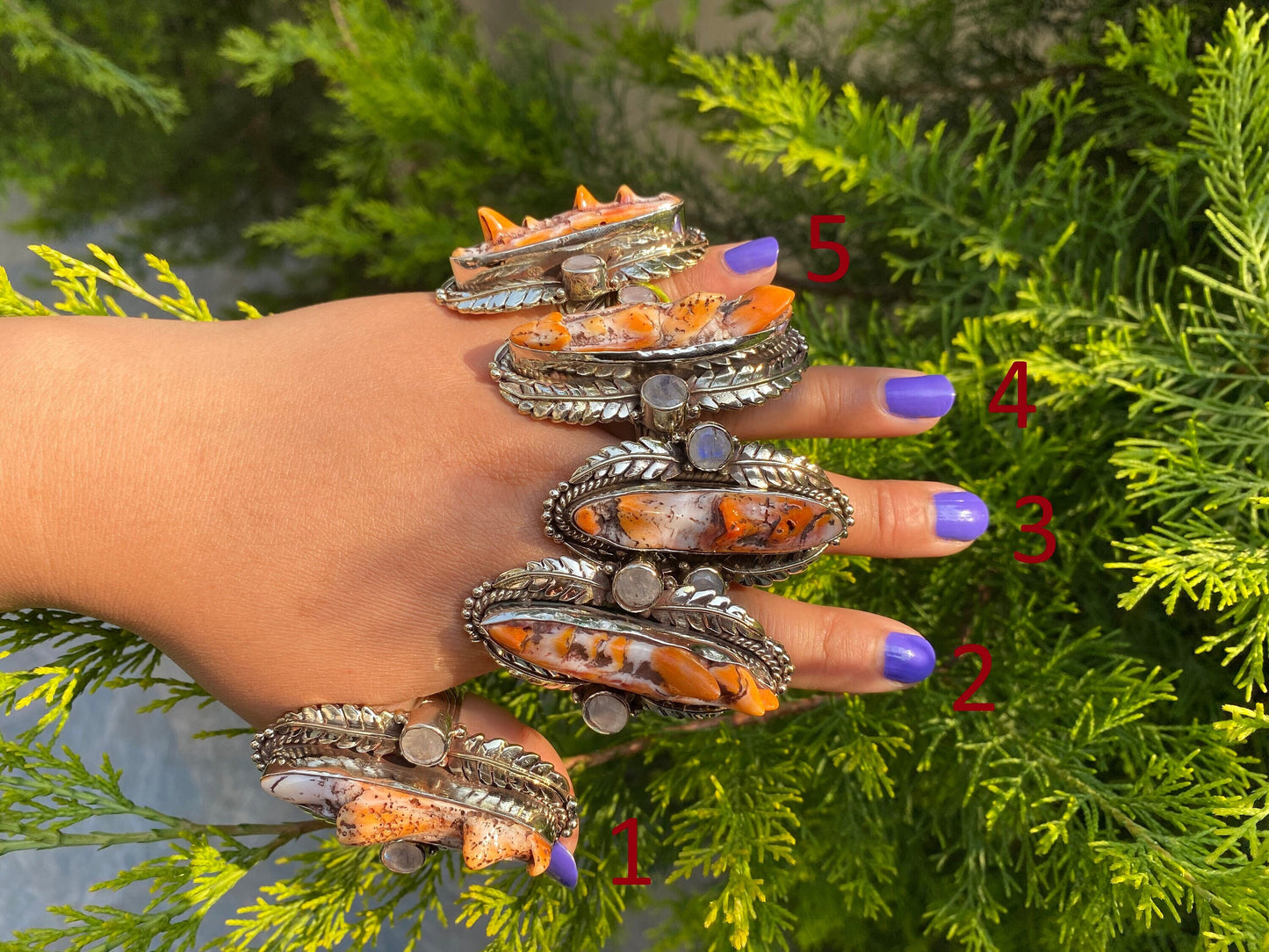 Natural Spiny Oyster Boho Ring, Tibetan Silver, Hammered Ring, For daily use, Healing Ring.