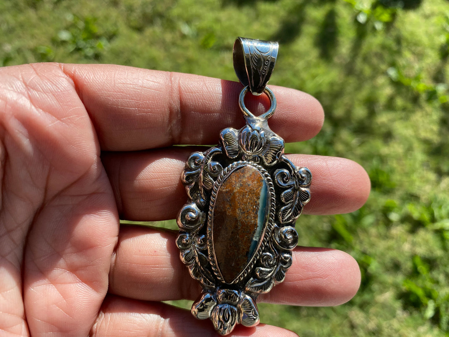Natural Stone Chrysoprase Tibetan Silver Pendant, Untreated Gem Jewelry For Girlfriend, Australian Gemstone, Raw Chrysoprase Boho Pendant