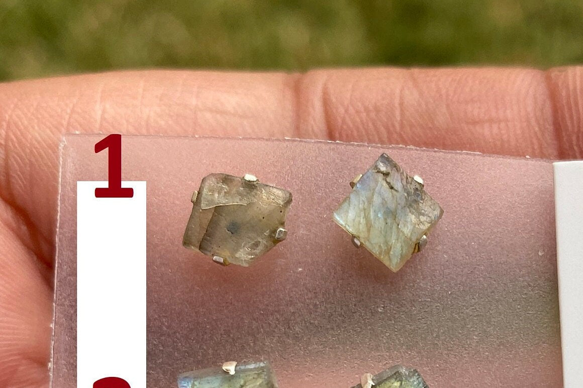 Tiny Raw Labradorite Sterling Silver Earring, Raw Prong Set Stud Earrings, Natural Stone Stud Earring, February Birthstone, Gemstone Earring