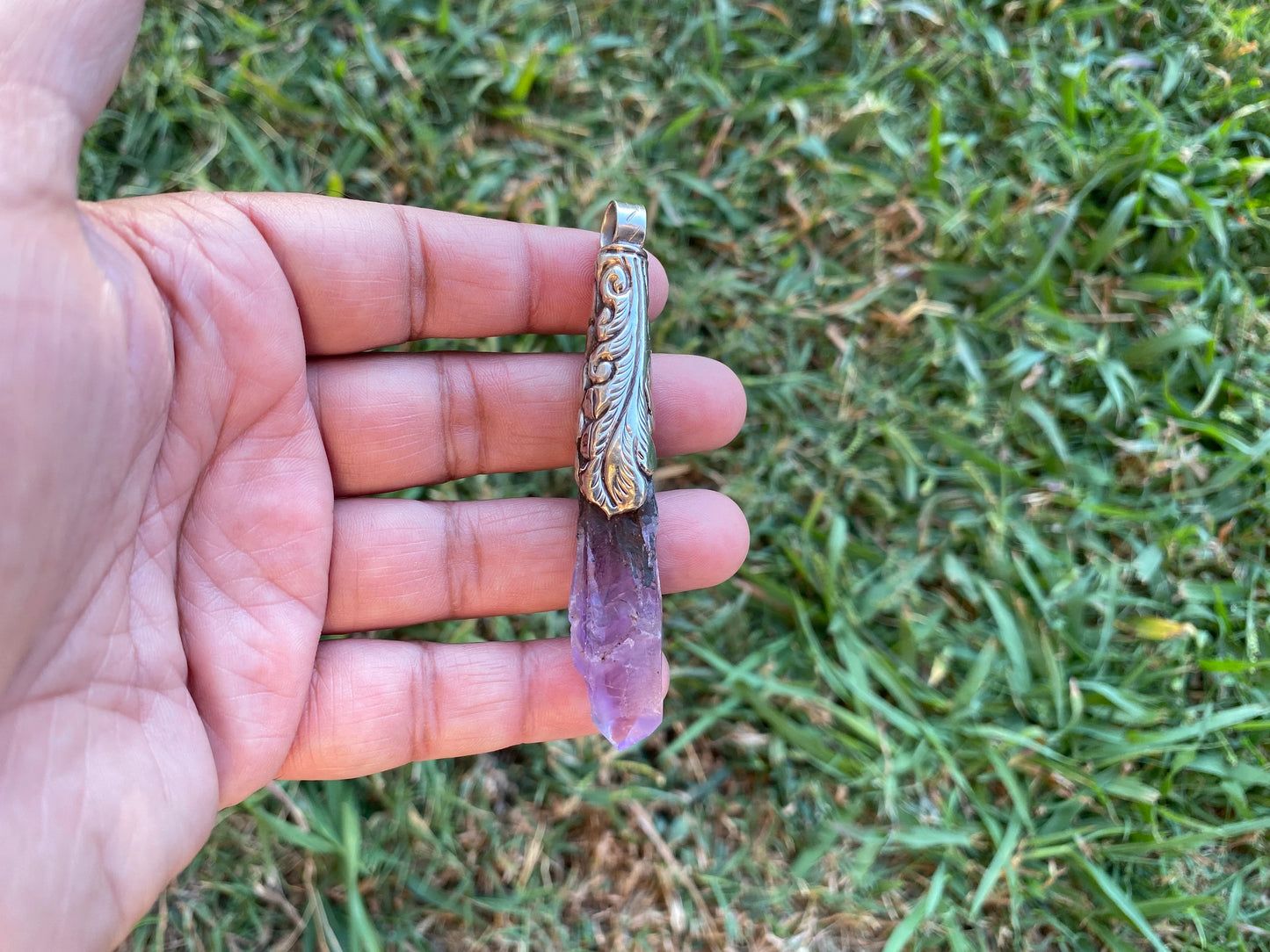 Long Shape Raw Amethyst Tibetan Silver Pendant, Natural Stone, Healing Crystal, Fashion Statement, Crystal Vibrations, Purple Crystal