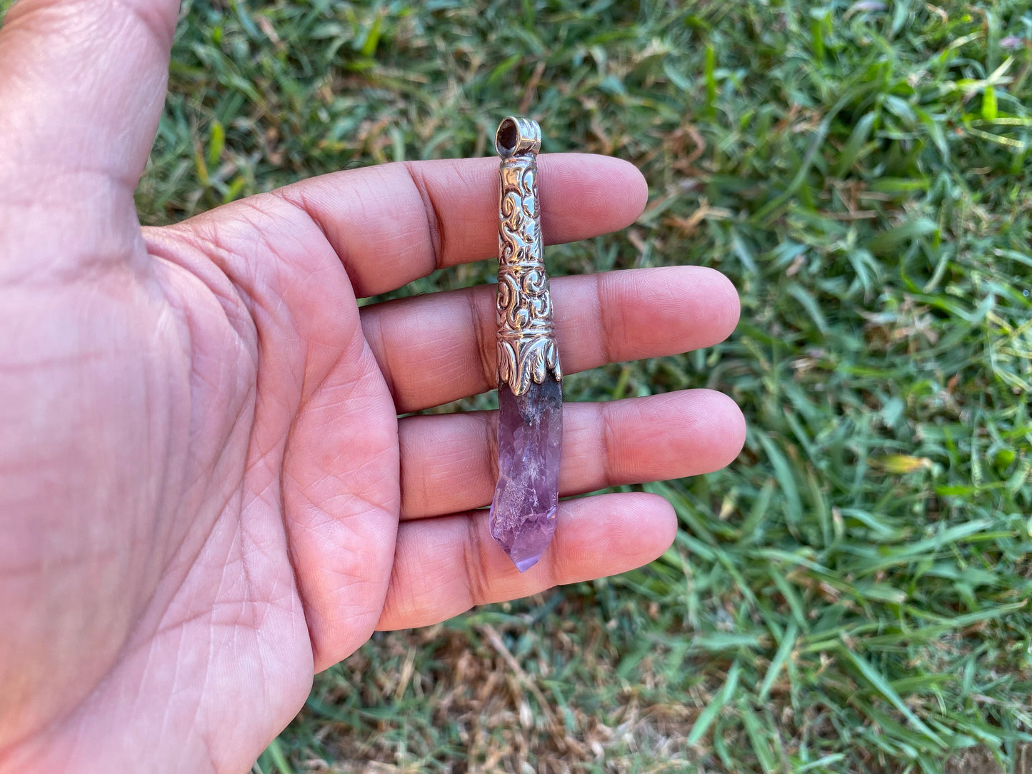 Long Shape Raw Amethyst Tibetan Silver Pendant, Natural Stone, Healing Crystal, Fashion Statement, Crystal Vibrations, Purple Crystal