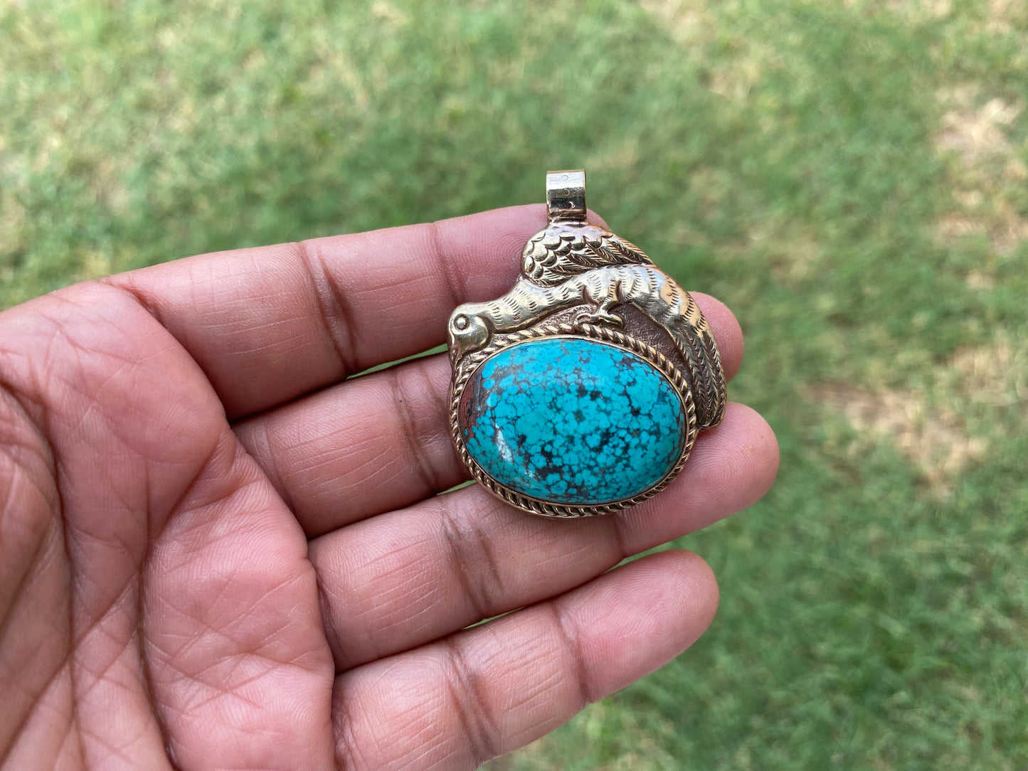 Natural Turquoise Tibetan Silver Pendant, Women's or Men's Jewelry, Ethnic Jewelry, Pendant, Birthstone, Birthday Gift, Pendant for Necklace
