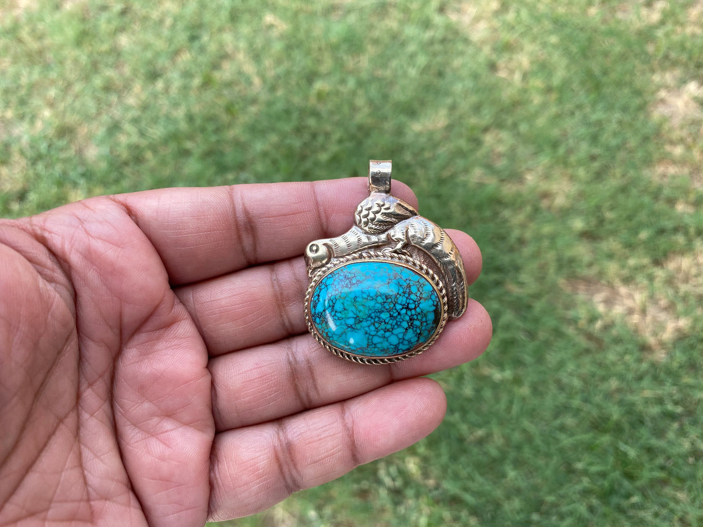 Natural Turquoise Tibetan Silver Pendant, Women's or Men's Jewelry, Ethnic Jewelry, Pendant, Birthstone, Birthday Gift, Pendant for Necklace