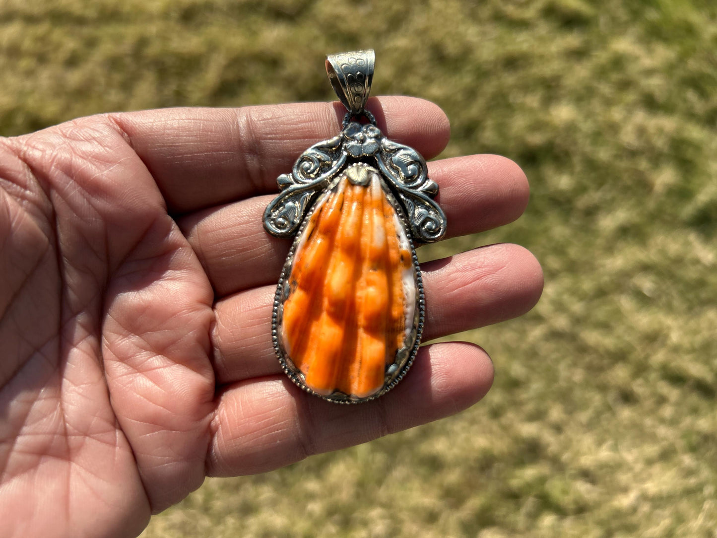 Spiny Oyster Handcrafted Tibetan Silver Pendant, Nature Crafted, Desert Sea Gem, Oceanic Ornament, Ocean Jewel, Ocean Inspired Jewelry