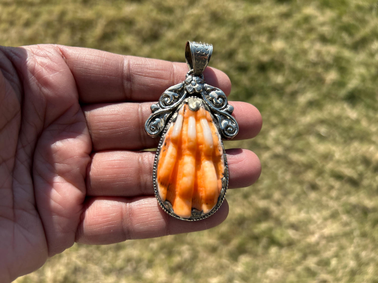 Spiny Oyster Handcrafted Tibetan Silver Pendant, Nature Crafted, Desert Sea Gem, Oceanic Ornament, Ocean Jewel, Ocean Inspired Jewelry