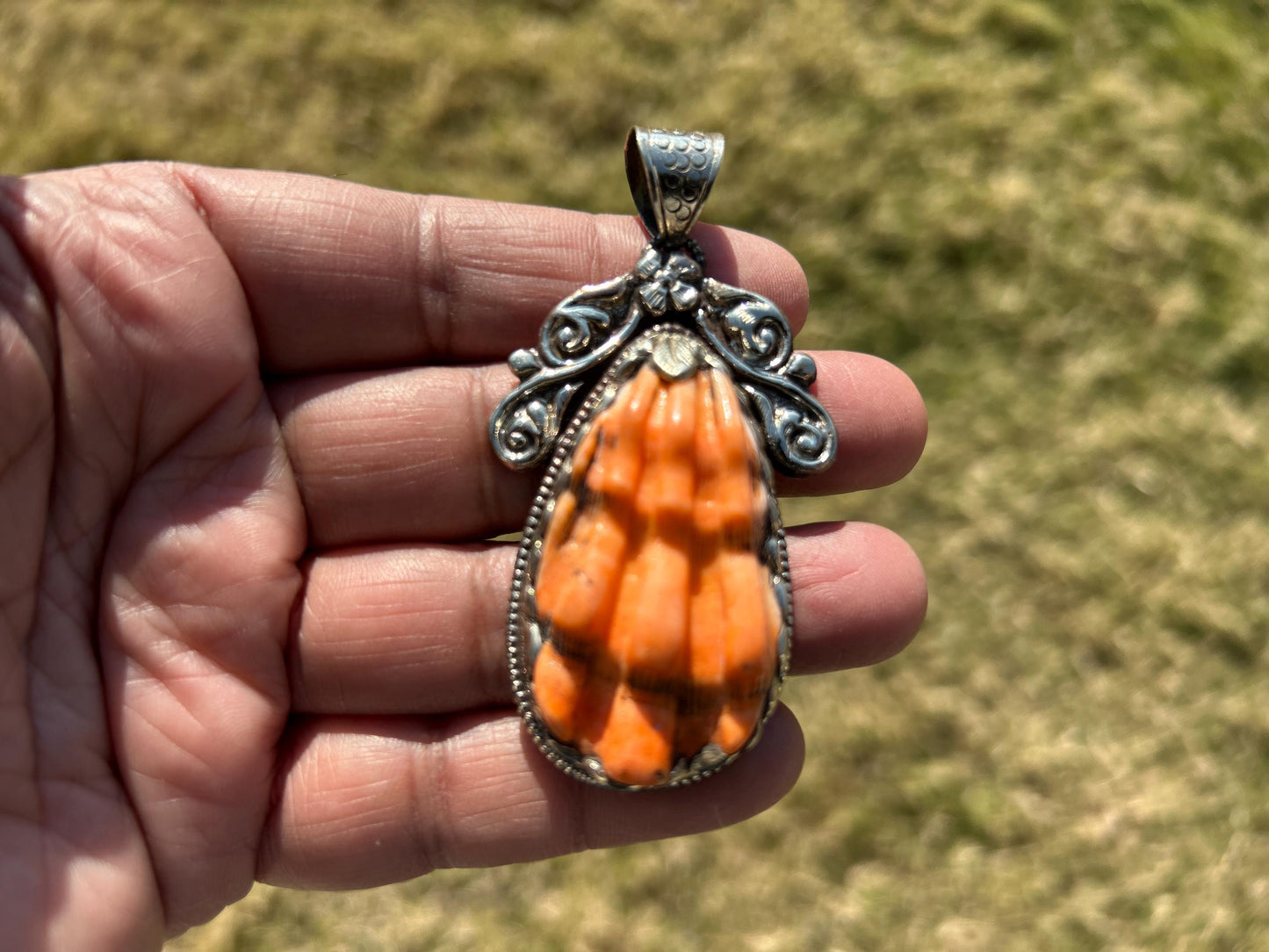 Spiny Oyster Handcrafted Tibetan Silver Pendant, Nature Crafted, Desert Sea Gem, Oceanic Ornament, Ocean Jewel, Ocean Inspired Jewelry