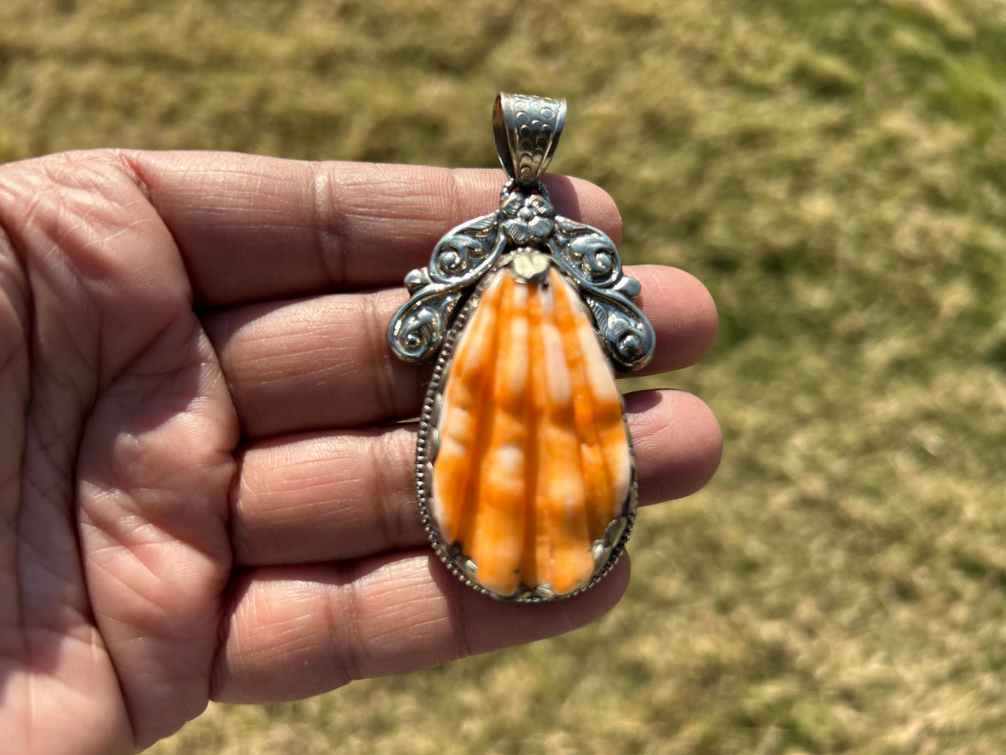 Spiny Oyster Handcrafted Tibetan Silver Pendant, Nature Crafted, Desert Sea Gem, Oceanic Ornament, Ocean Jewel, Ocean Inspired Jewelry