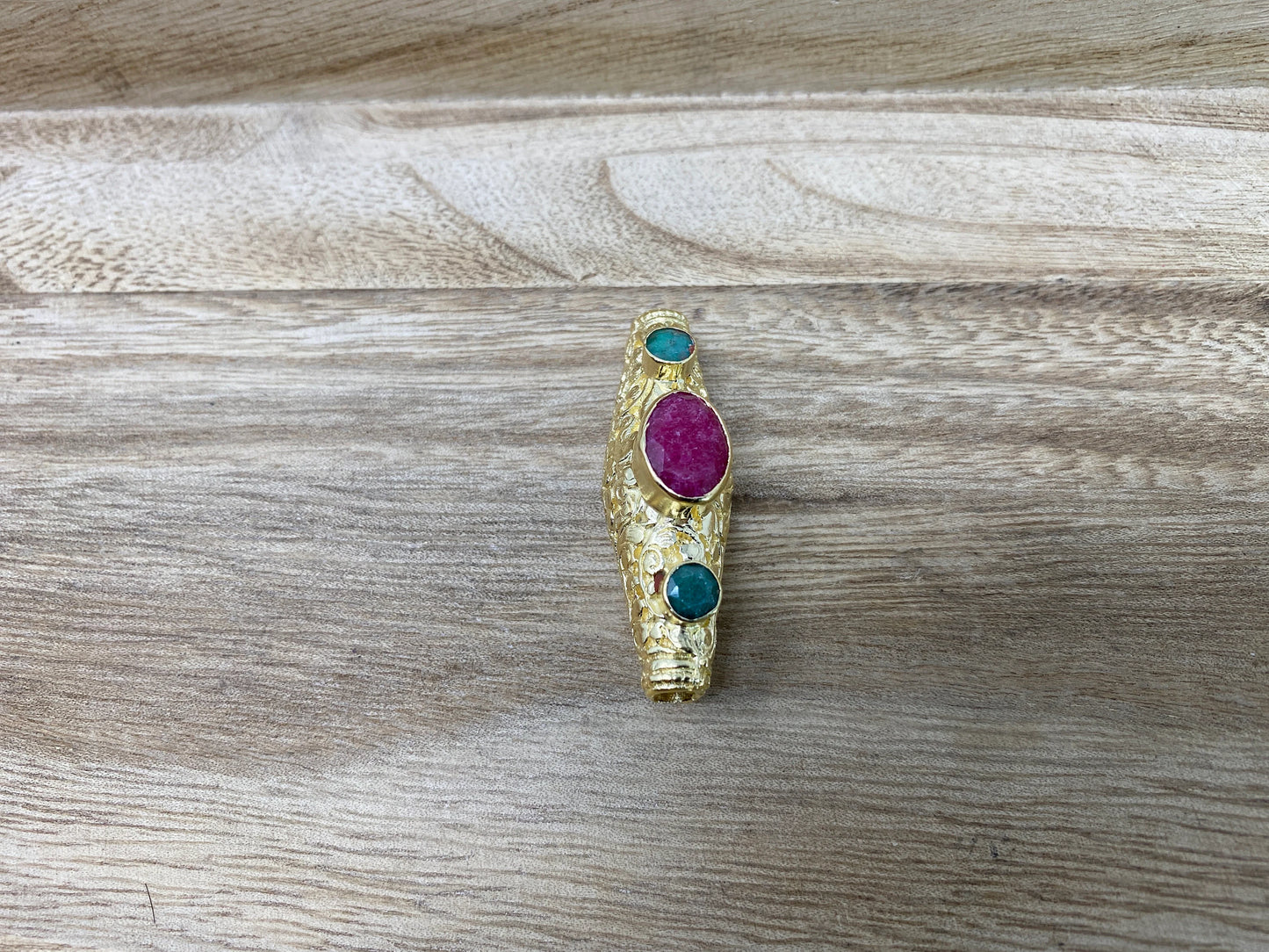 Nepal Bead, Abalone/ Emerald/ Ruby/ Citrine/ Blue Sapphire/ Pearl/ Black Onyx, 14K Matte Gold overlay/ Handcrafted Tibetan Bead for Necklace