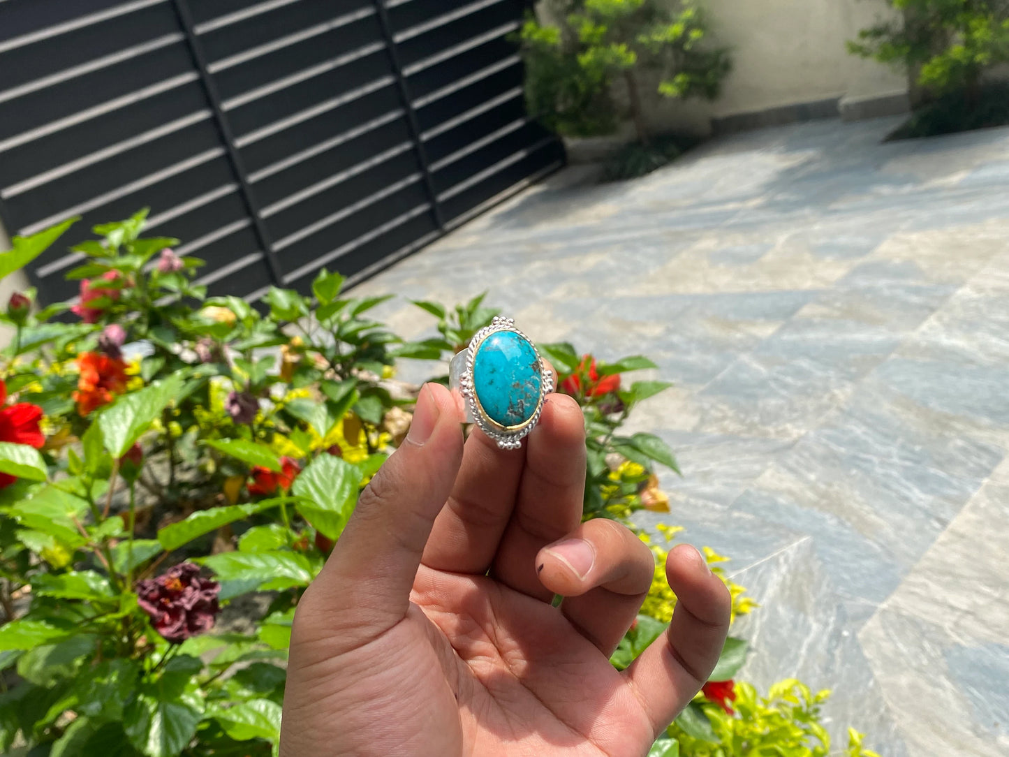 Nepal's Finest: Aesthetic Turquoise Women's Ring, Adjustable Unisex Ring, Antique Ring, Hippie Fashion, Two tone Ring.