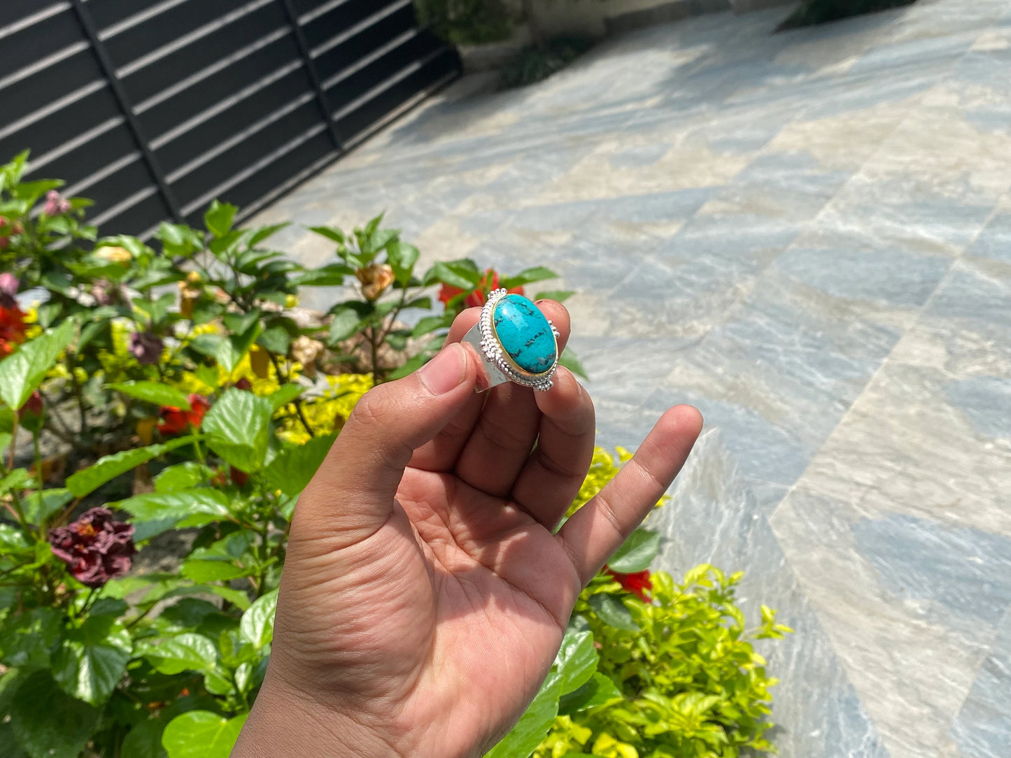 Nepal's Finest: Aesthetic Turquoise Women's Ring, Adjustable Unisex Ring, Antique Ring, Hippie Fashion, Two tone Ring.