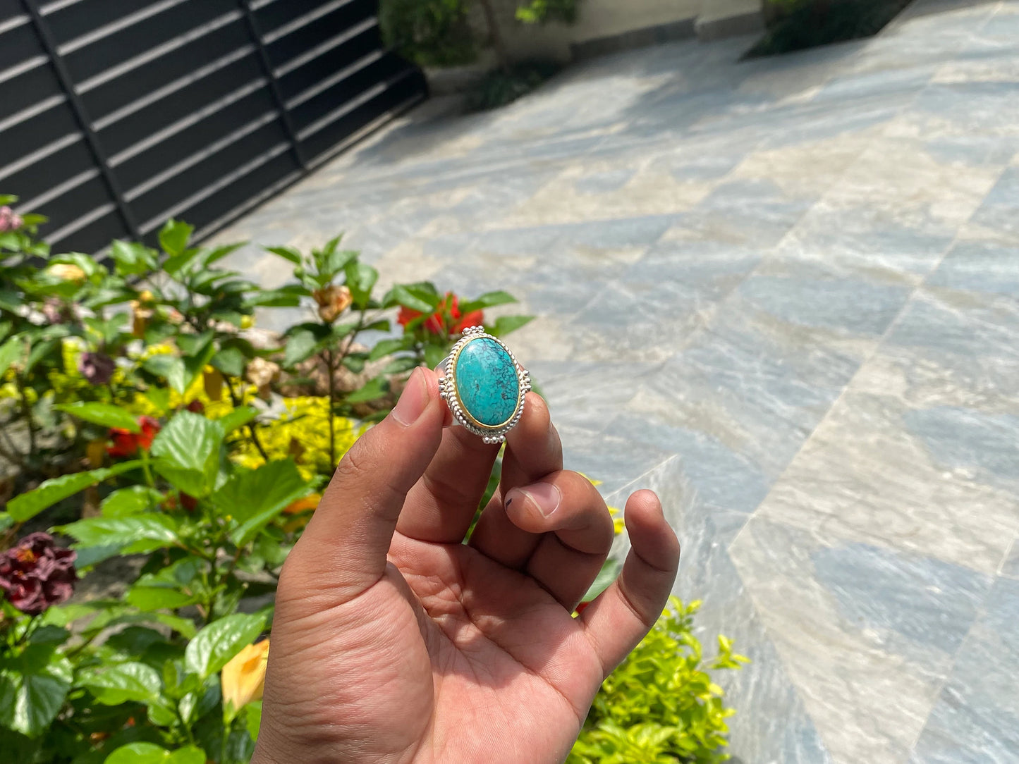 Nepal's Finest: Aesthetic Turquoise Women's Ring, Adjustable Unisex Ring, Antique Ring, Hippie Fashion, Two tone Ring.