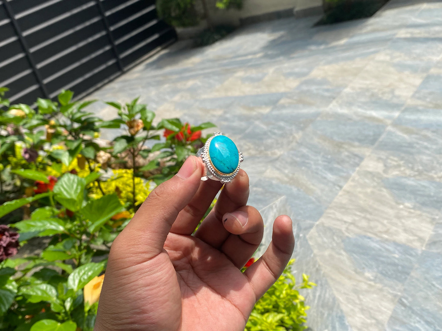 Nepal's Finest: Aesthetic Turquoise Women's Ring, Adjustable Unisex Ring, Antique Ring, Hippie Fashion, Two tone Ring.