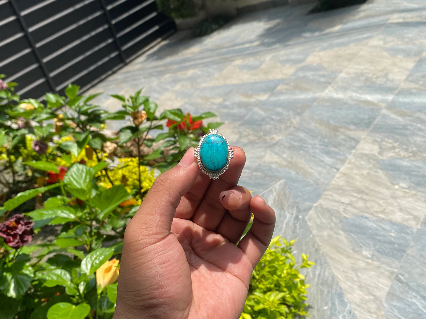 Nepal's Finest: Aesthetic Turquoise Women's Ring, Adjustable Unisex Ring, Antique Ring, Hippie Fashion, Two tone Ring.