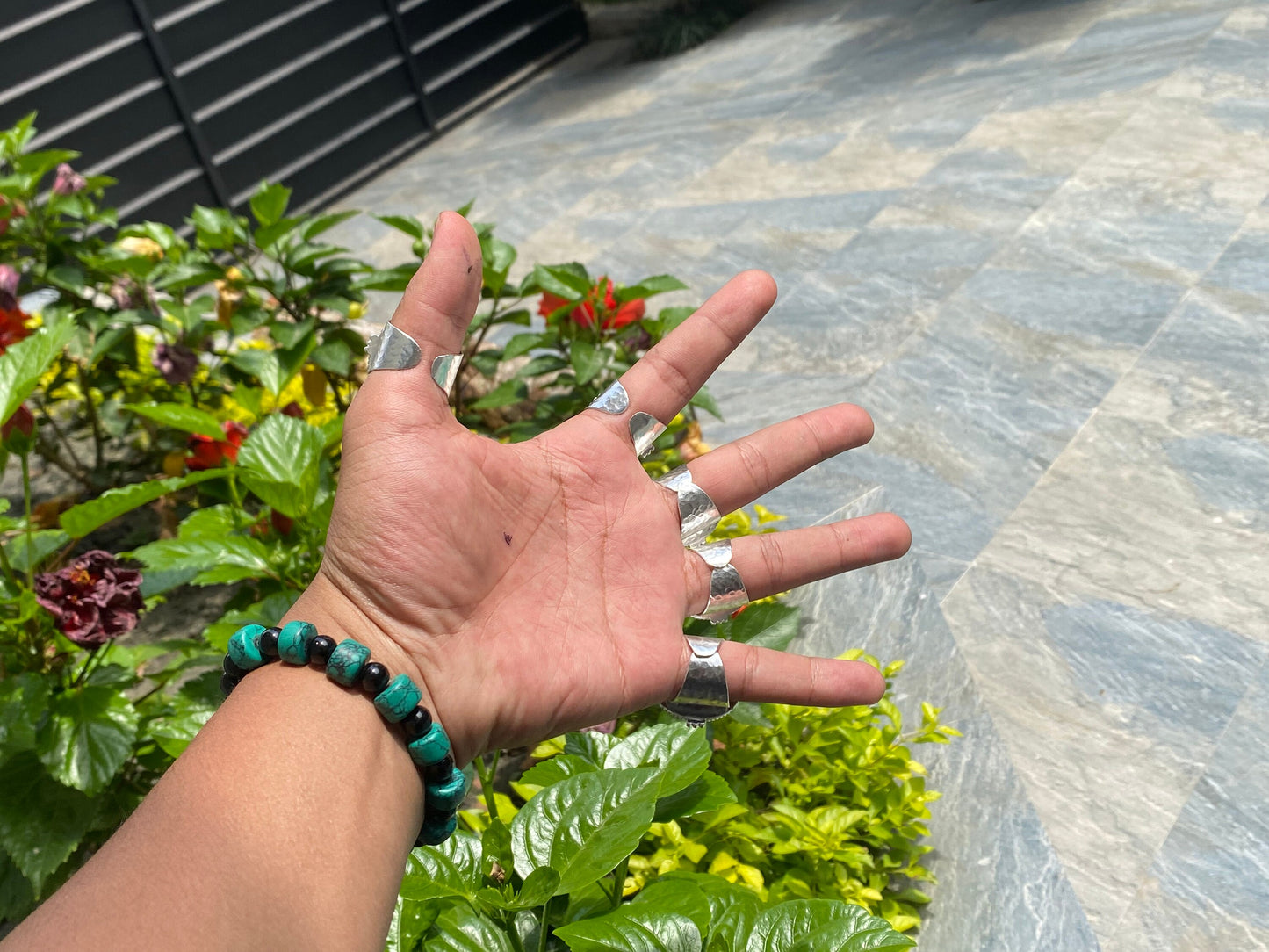Nepalese Charm: Bohemian Turquoise Adjustable Ring, Hammered Ring, Handmade Ring, Oval Shaped Ring.