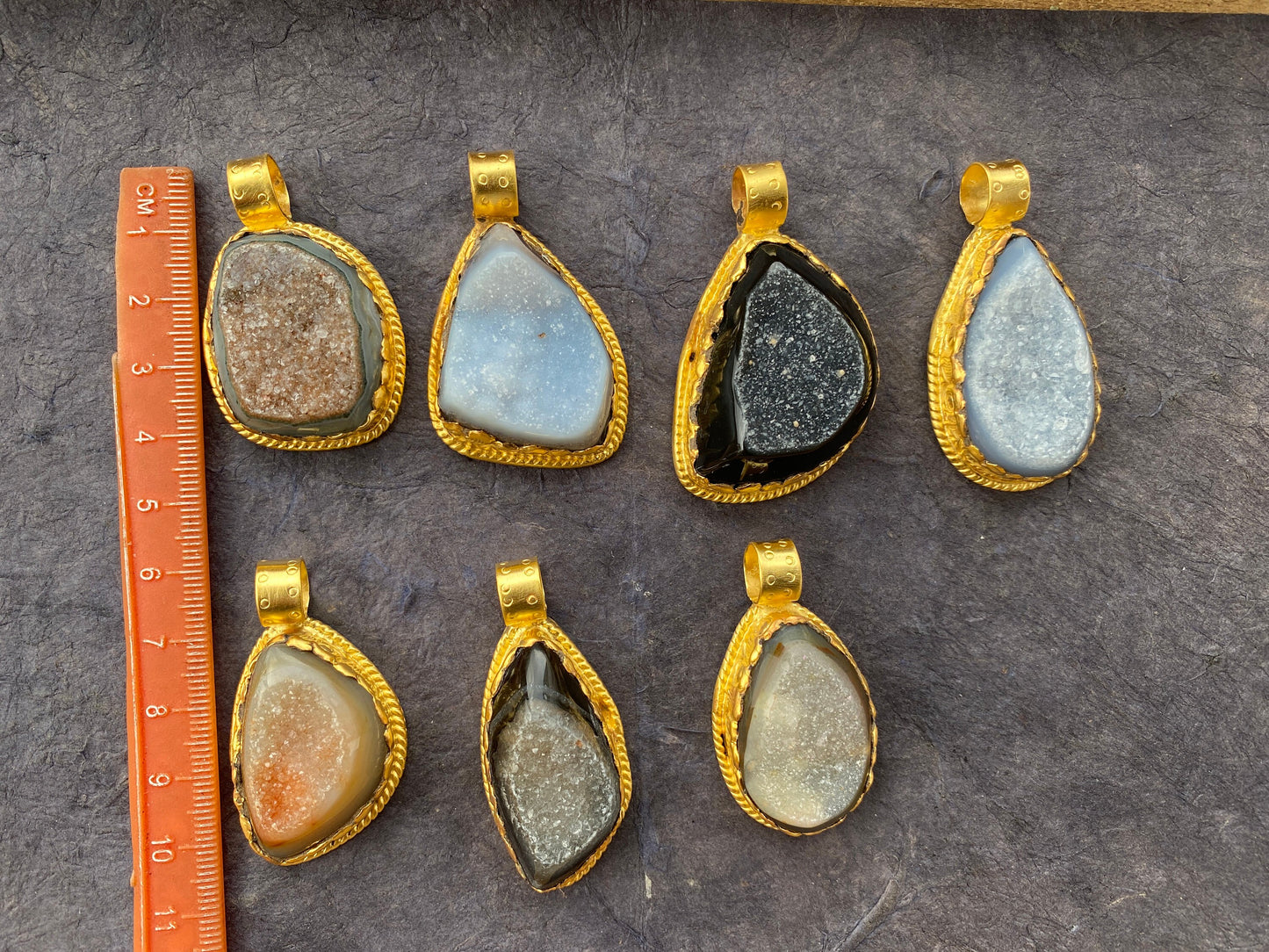 Non Tarnish Brushed Gold Overlay Pendant, Druzy Raw Agate Stone Healing Pendant, Hill Tribe Women's Jewelry, Birthstone Pendant for Necklace