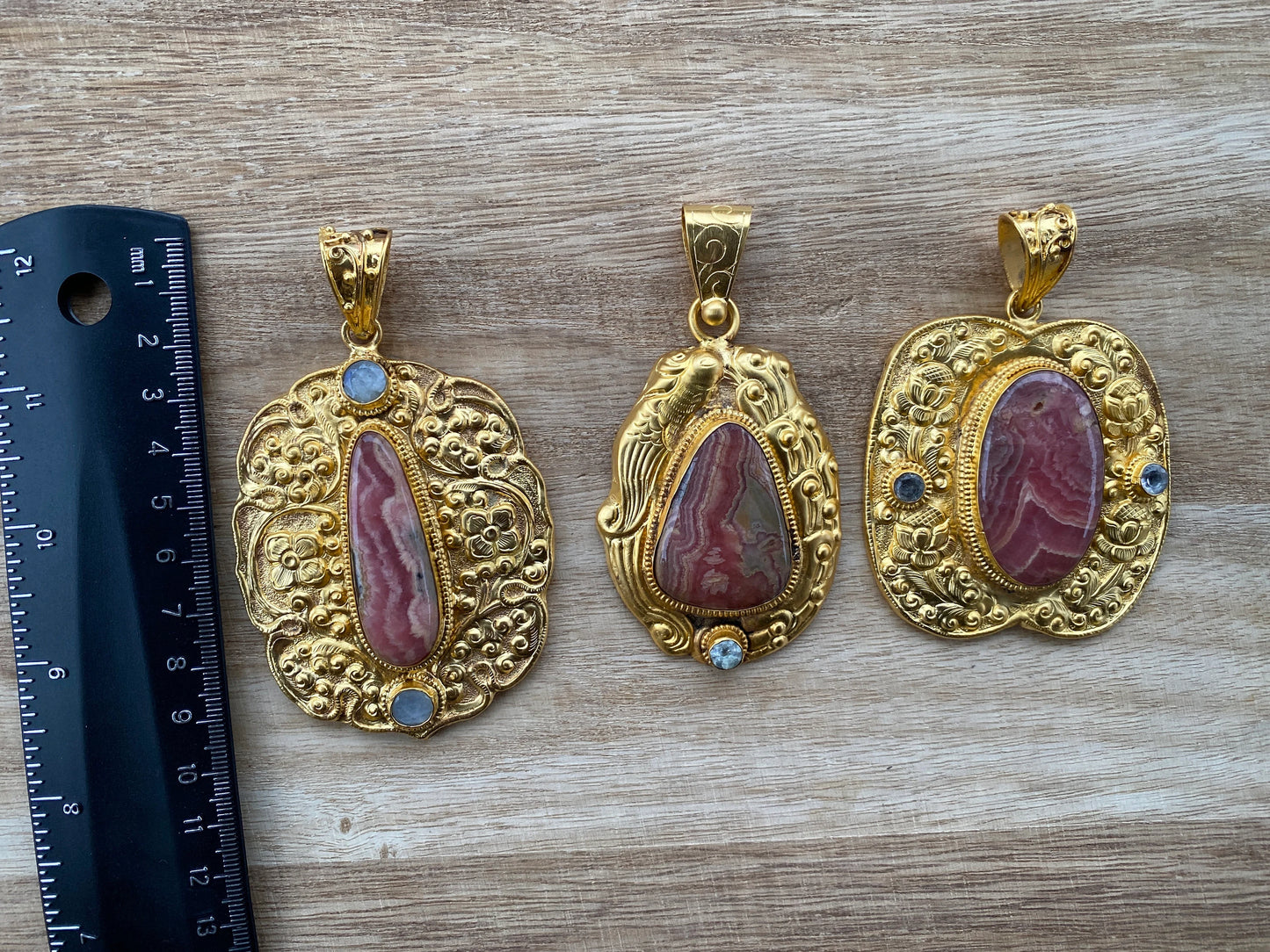 Rhodochrosite Natural Stone, Non Tarnish Brushed Gold Overlay, Elegant Jewelry, Luxury Pendant, Unique Stone Statement Piece, Jewelry Gift