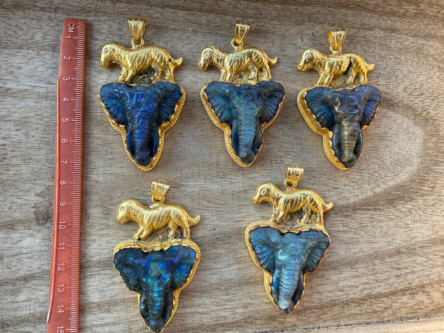 Hand Carved Elephant Head Labradorite Pendant, Non Tarnish Brushed Gold Overlay, Elephant Pendant, Animal Pendant, Unique Carving Jewelry