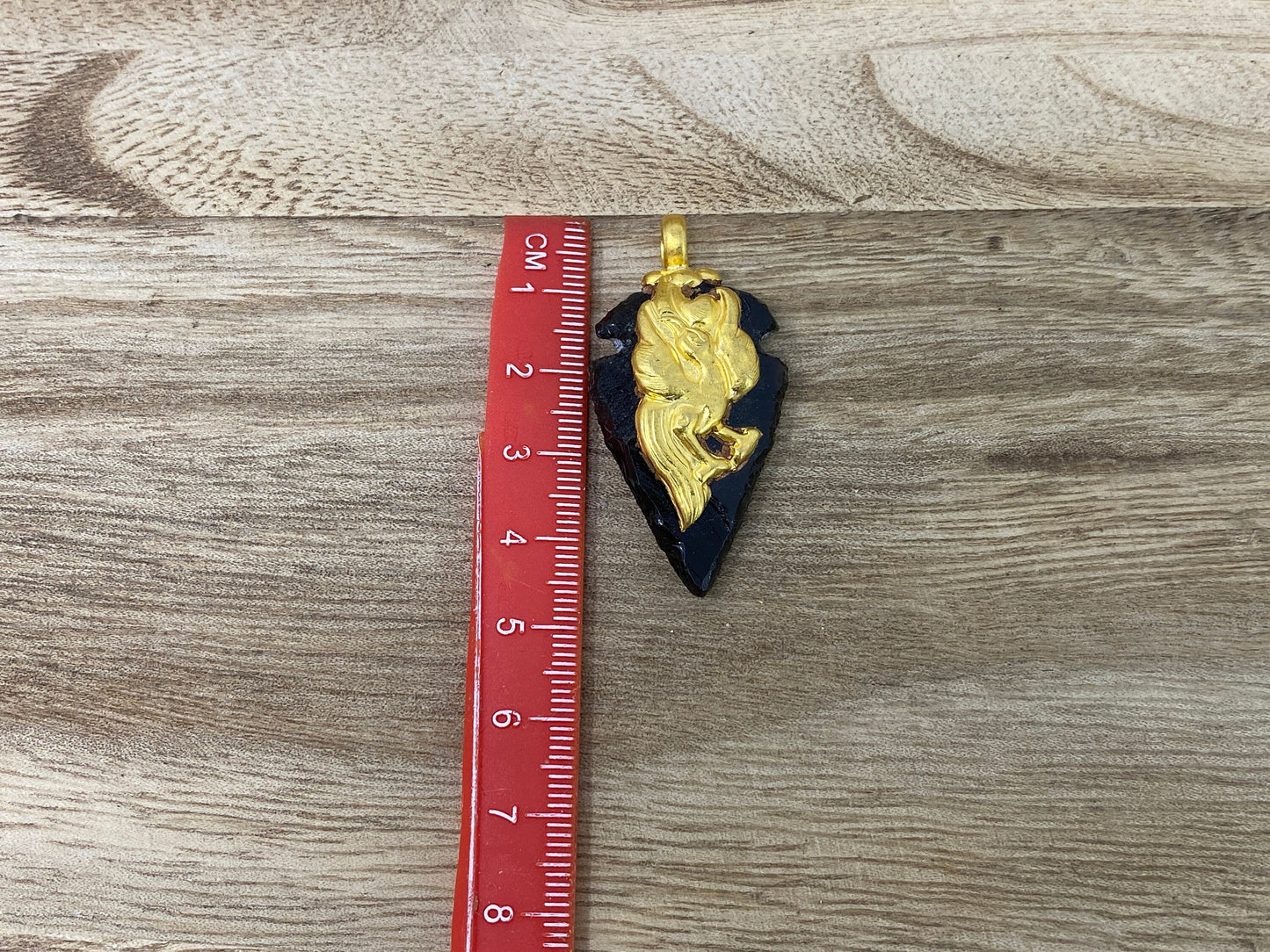 Obsidian Arrowhead Large & Small Pendant Matte Gold Overlay Handcrafted Nepal Tibetan Himalayan Ethnic Tribal Jewelry, Natural Stone Pendant