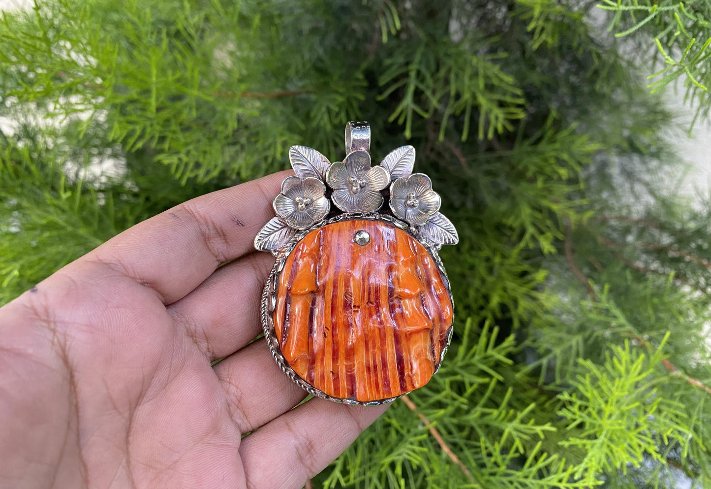 Spiny Oyster Handcrafted Tibetan Silver Pendant; Ocean Inspired Jewelry, Unique Ethnic Bohemian Necklace Pendant for Men & Women, Gift ideas