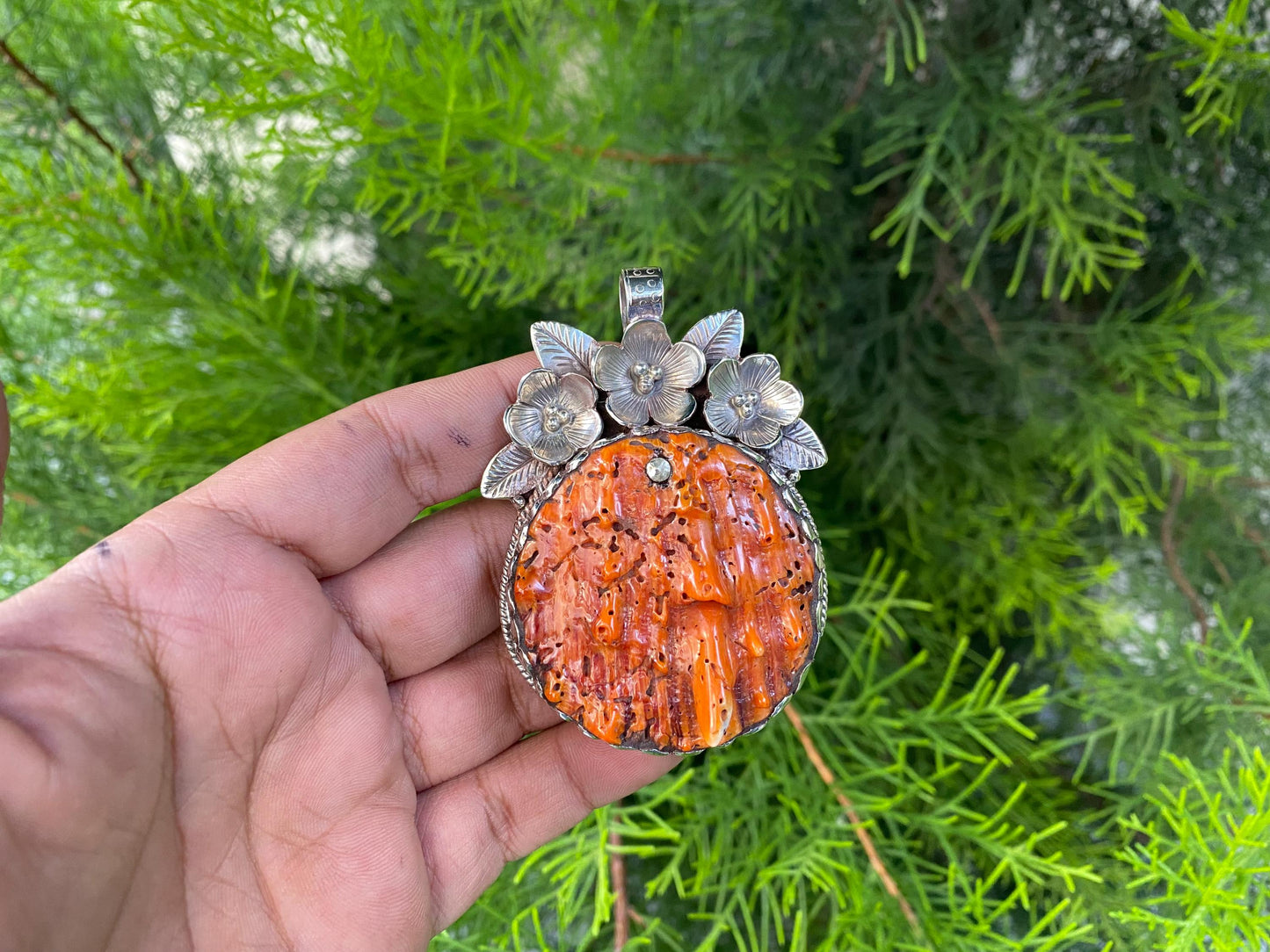 Spiny Oyster Handcrafted Tibetan Silver Pendant; Ocean Inspired Jewelry, Unique Ethnic Bohemian Necklace Pendant for Men & Women, Gift ideas