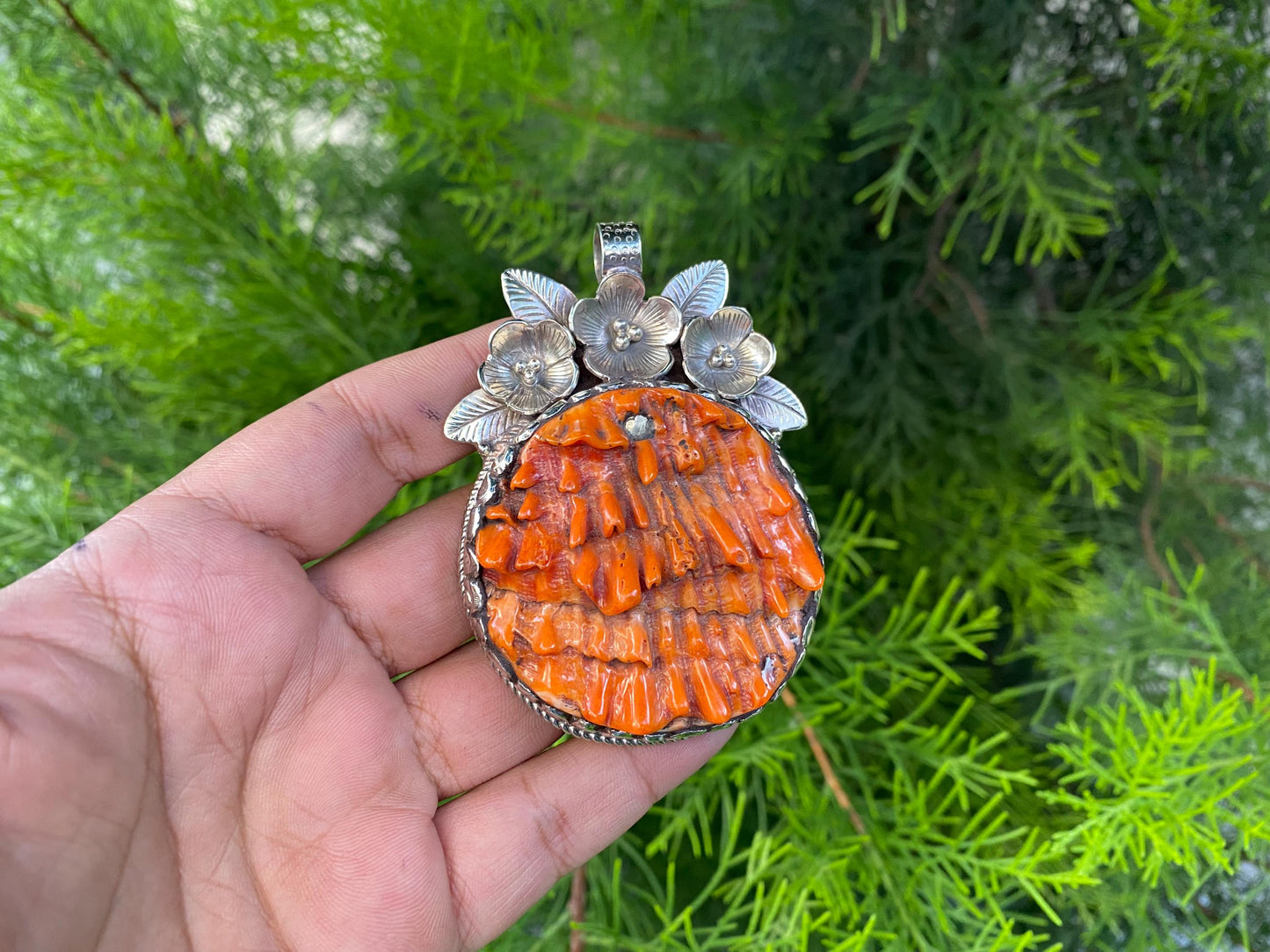 Spiny Oyster Handcrafted Tibetan Silver Pendant; Ocean Inspired Jewelry, Unique Ethnic Bohemian Necklace Pendant for Men & Women, Gift ideas