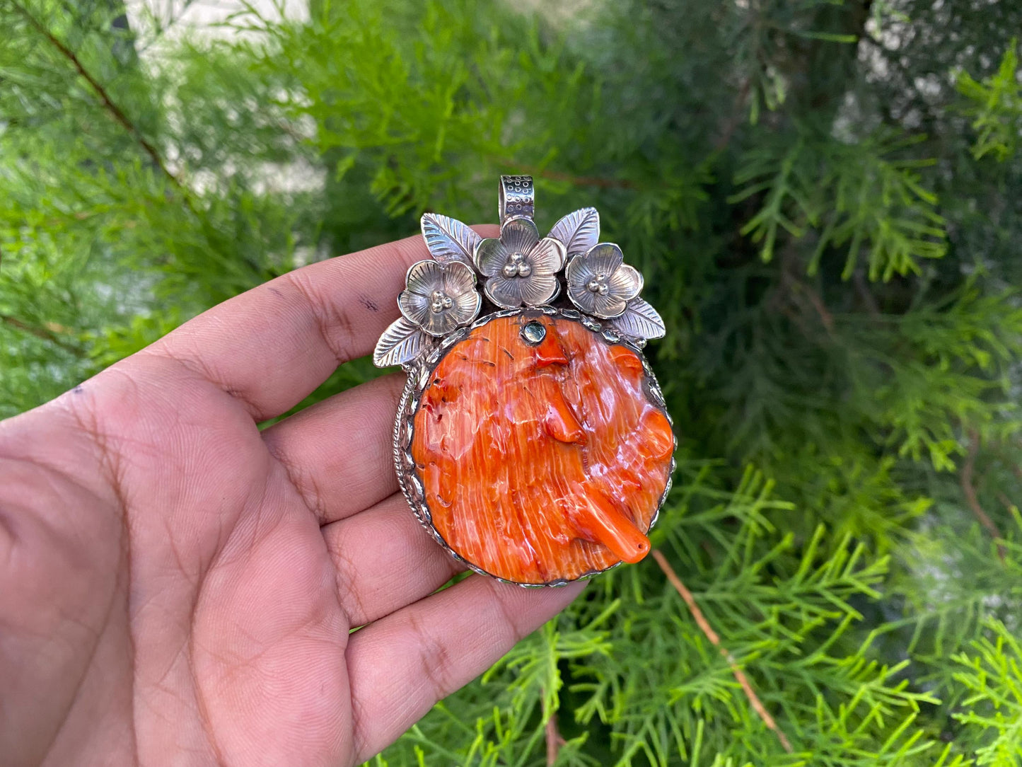 Spiny Oyster Handcrafted Tibetan Silver Pendant; Ocean Inspired Jewelry, Unique Ethnic Bohemian Necklace Pendant for Men & Women, Gift ideas