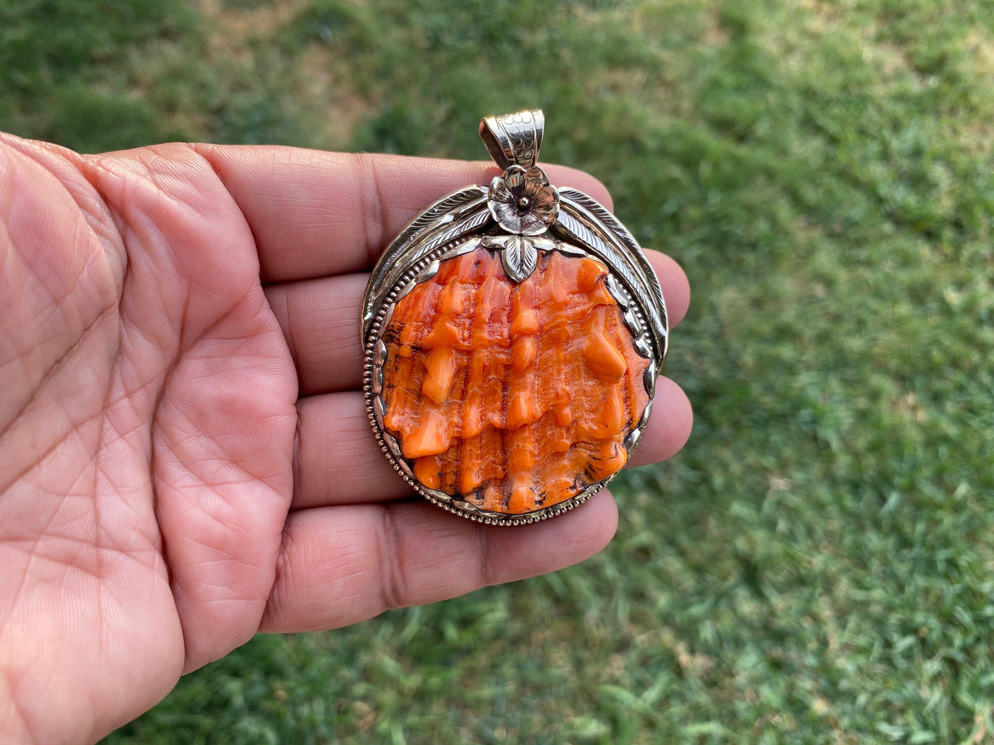 Handcrafted Large Spiny Oyster Tibetan Silver Pendant, Nature Crafted, Desert Sea Gem, Oceanic Ornament, Ocean Jewel, Ocean Inspired Jewelry